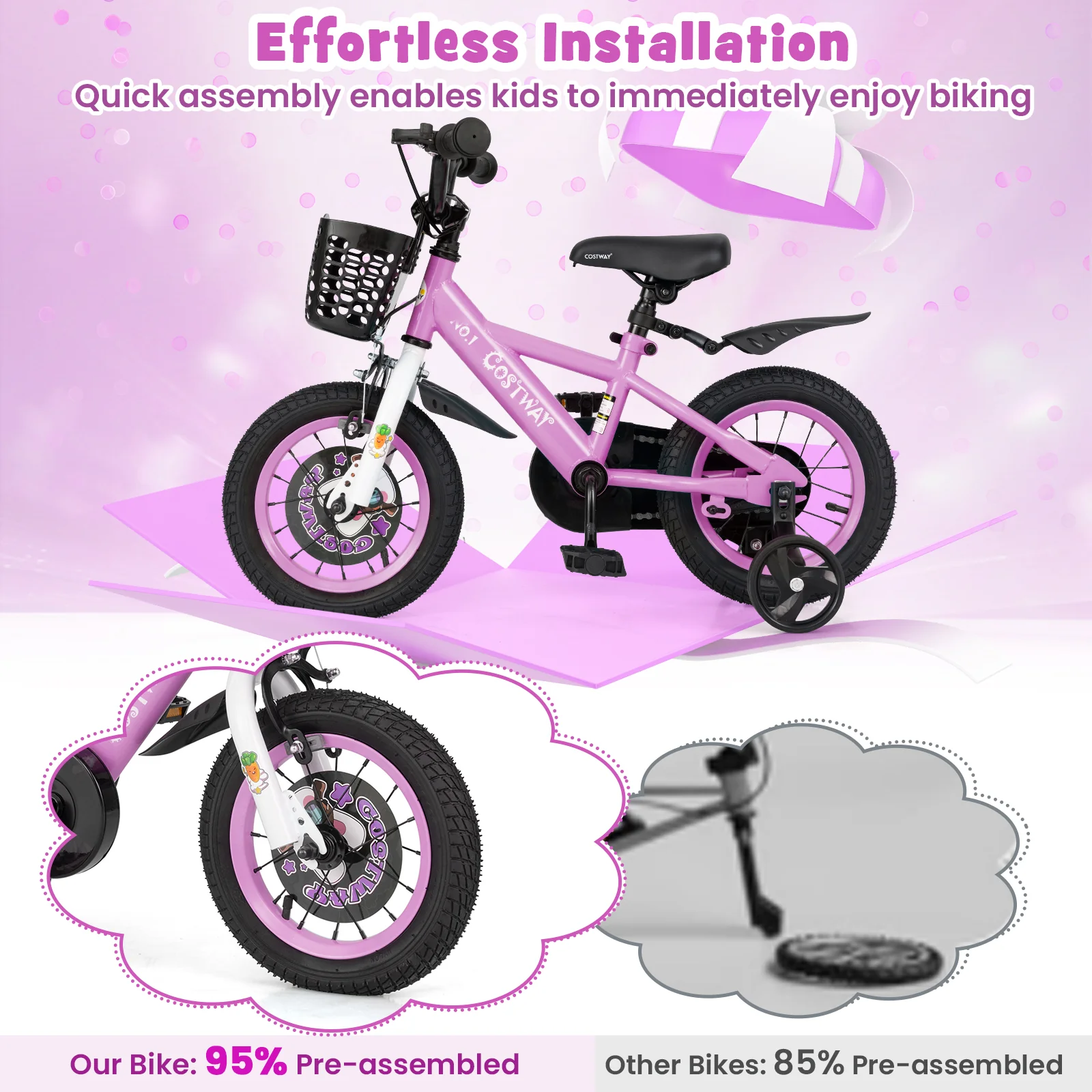 12 Inch Kids Bike For 3-4 Years Old, Adjustable Handlebar And Saddle, Purple - Image 9
