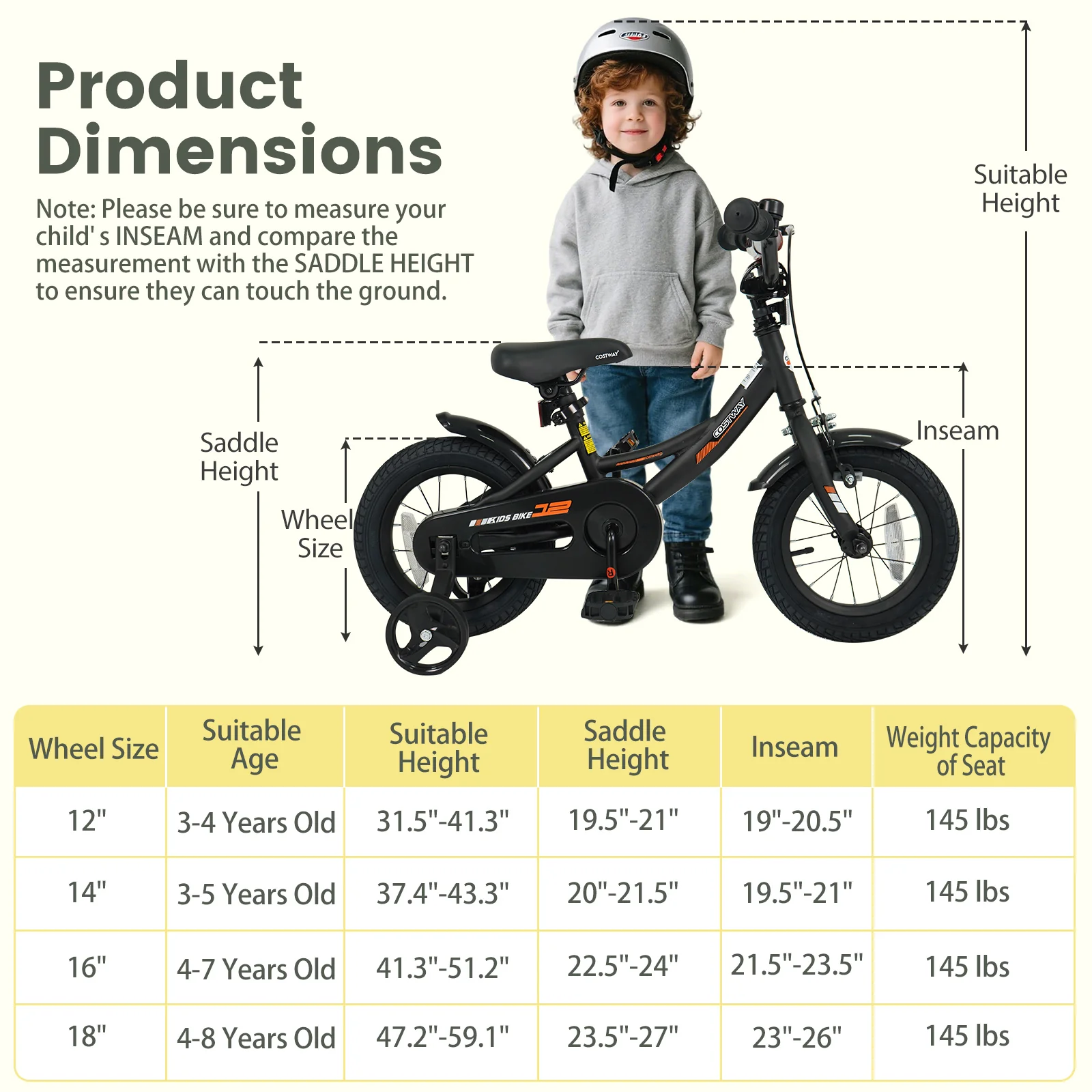 12 Inch Kids Bike, Removable Training Wheels, Adjustable Seat, Black - Image 5