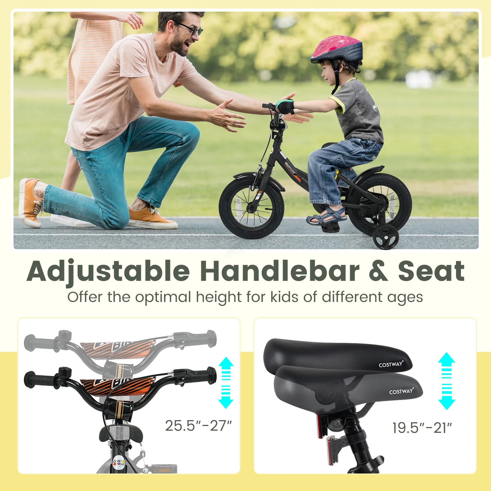 12 Inch Kids Bike, Removable Training Wheels, Adjustable Seat, Black - Image 7