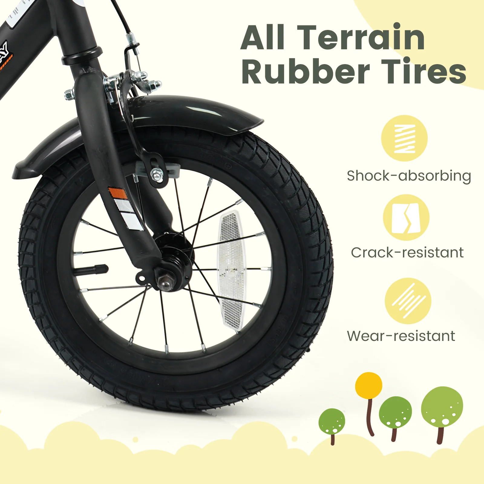 12 Inch Kids Bike, Removable Training Wheels, Adjustable Seat, Black - Image 9