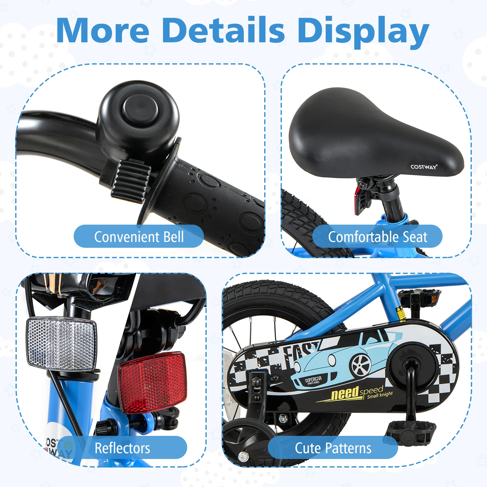 12 Inch Kids Bike, Removable Training Wheels, Aged 3-4 Years, Blue - Image 10