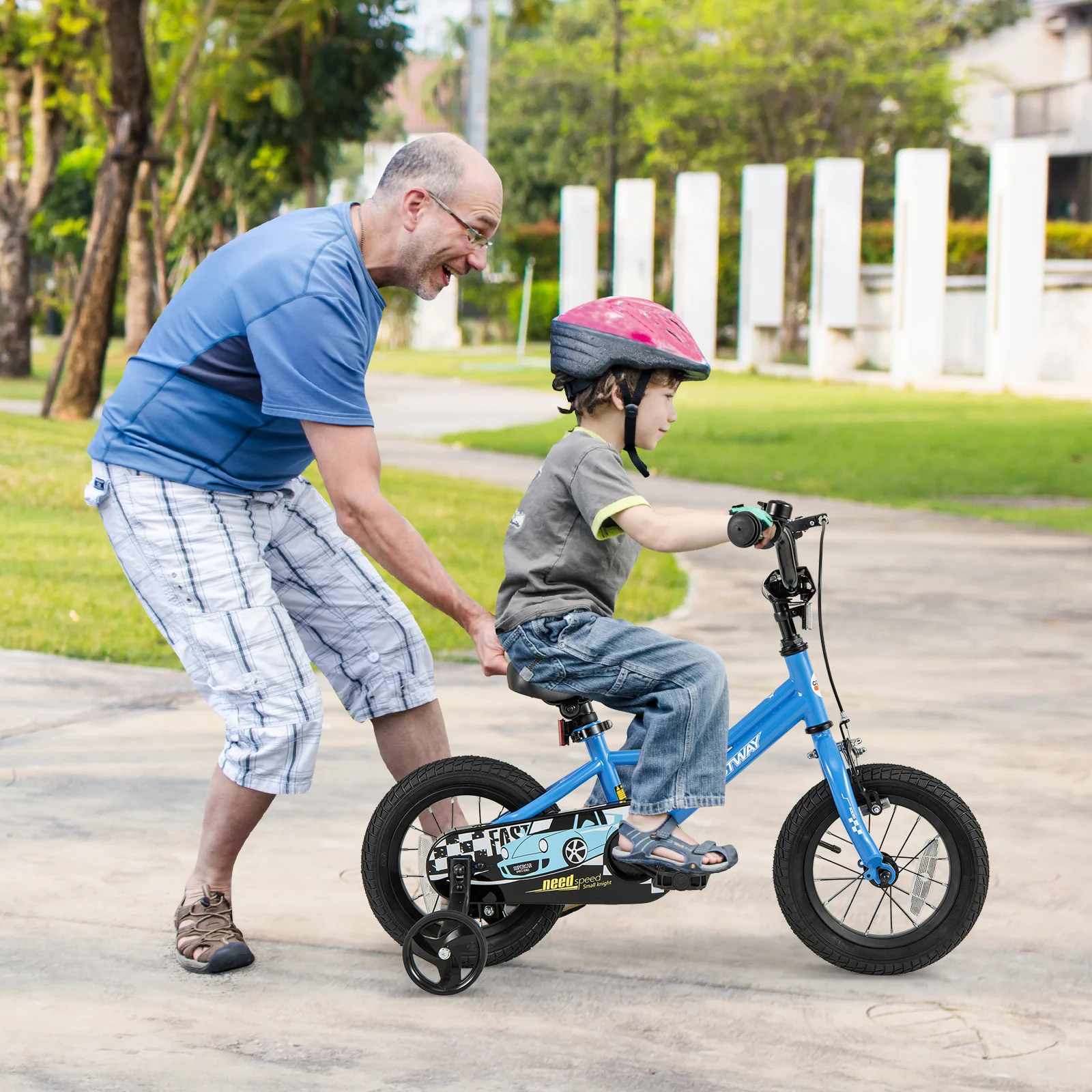 12 Inch Kids Bike, Removable Training Wheels, Aged 3-4 Years, Blue - Image 2