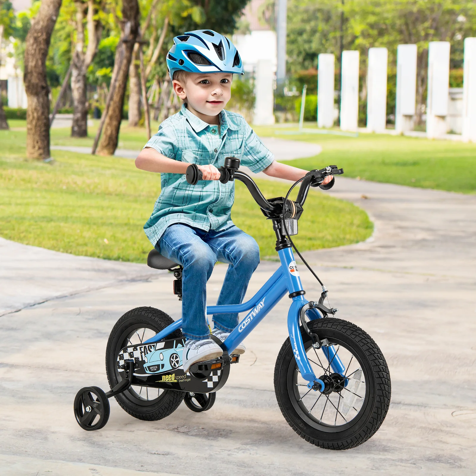12 Inch Kids Bike, Removable Training Wheels, Aged 3-4 Years, Blue - Image 3