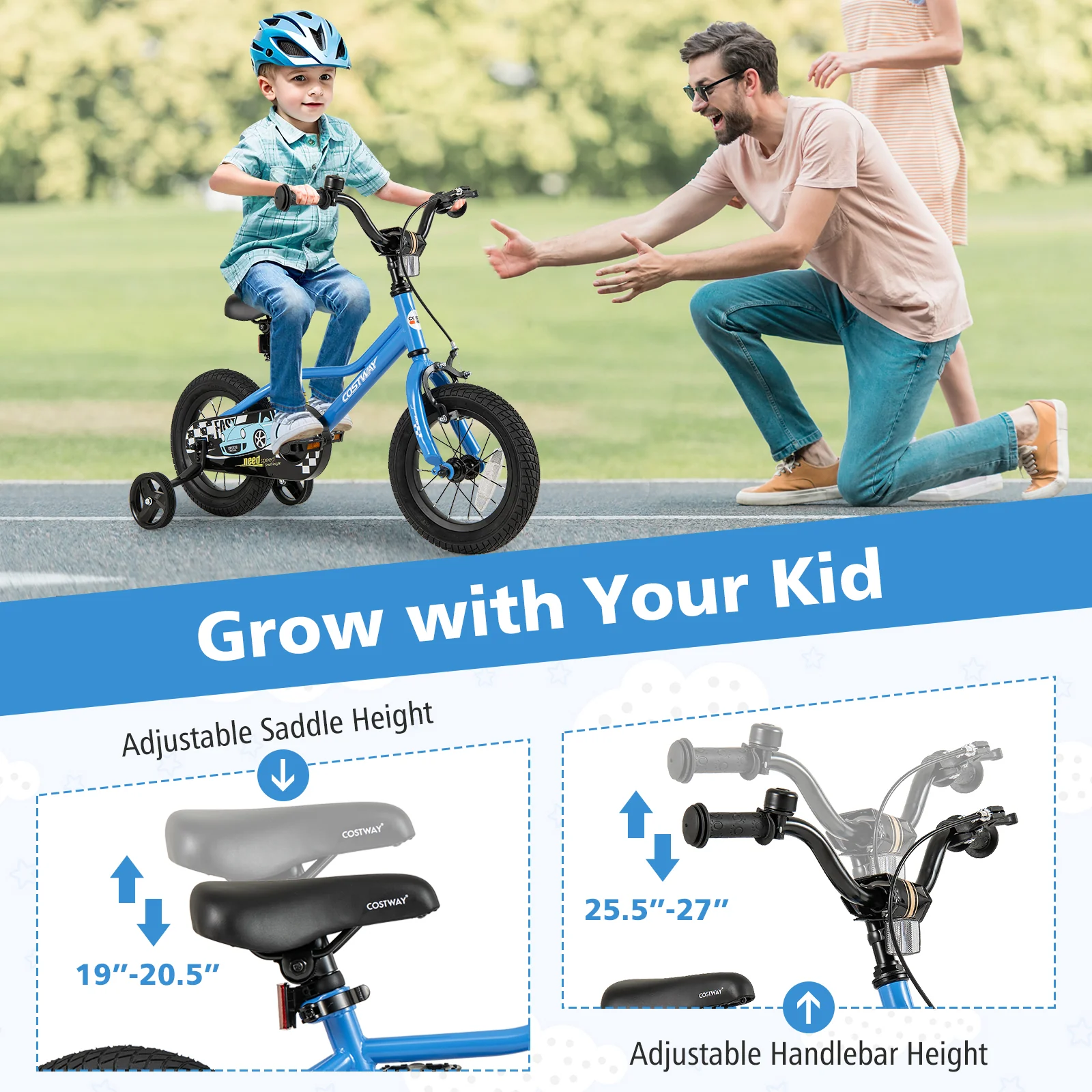 12 Inch Kids Bike, Removable Training Wheels, Aged 3-4 Years, Blue - Image 6