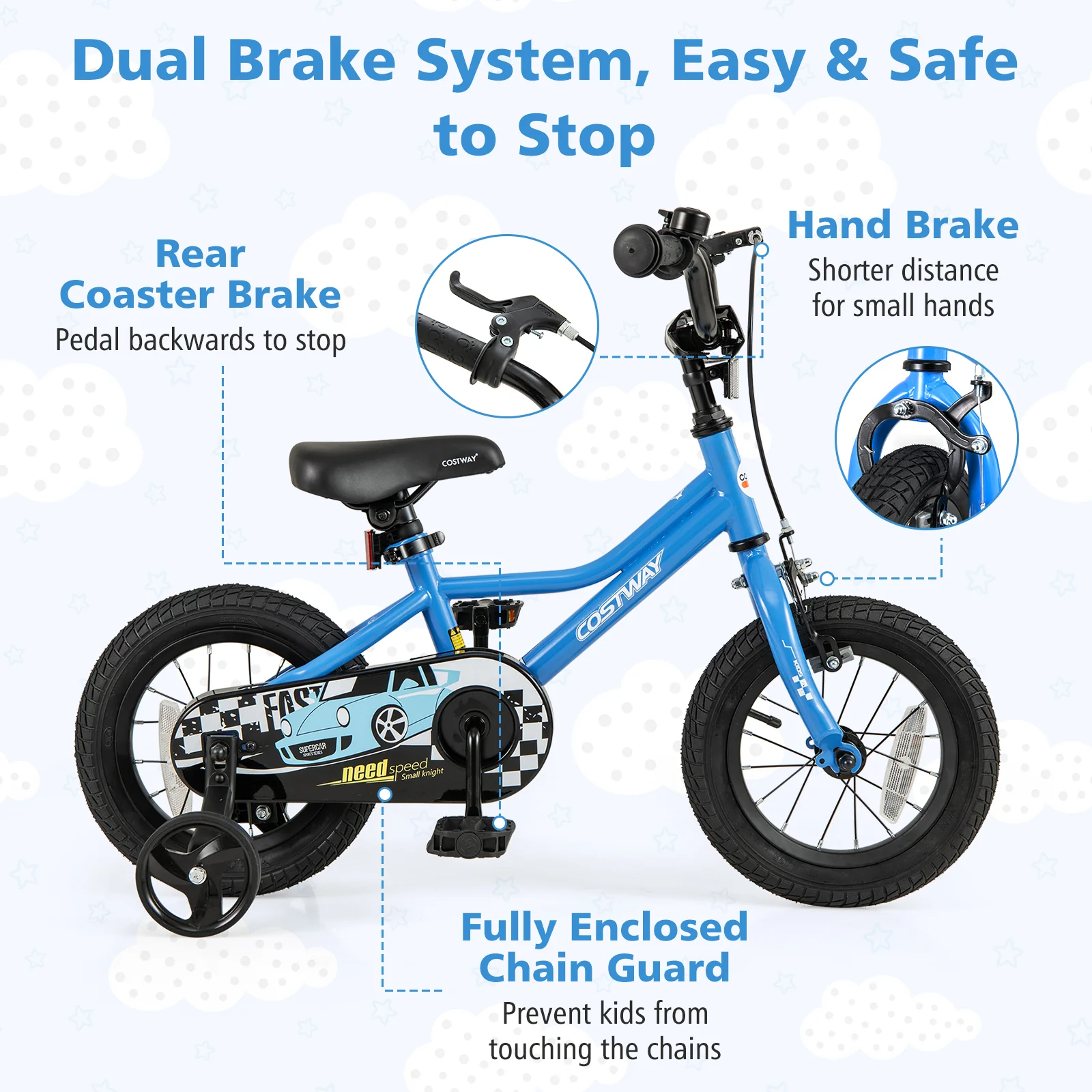 12 Inch Kids Bike, Removable Training Wheels, Aged 3-4 Years, Blue - Image 7
