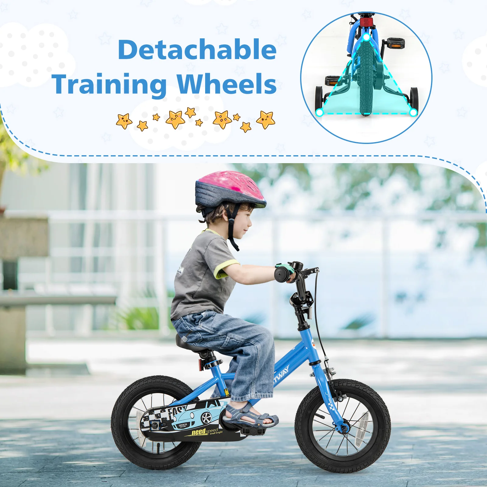 12 Inch Kids Bike, Removable Training Wheels, Aged 3-4 Years, Blue - Image 9