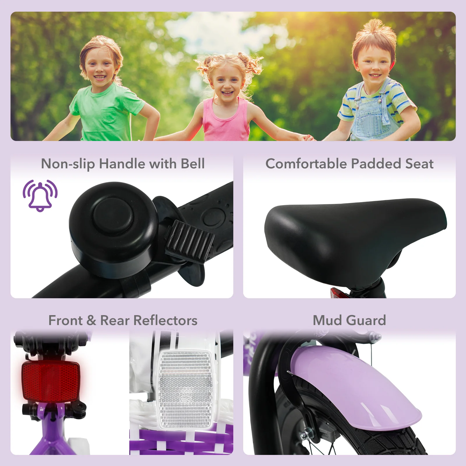 12 Inch Kids Bike with Training Wheels for Aged 3-4 Years Old - Magic Purple, Purple - Image 10
