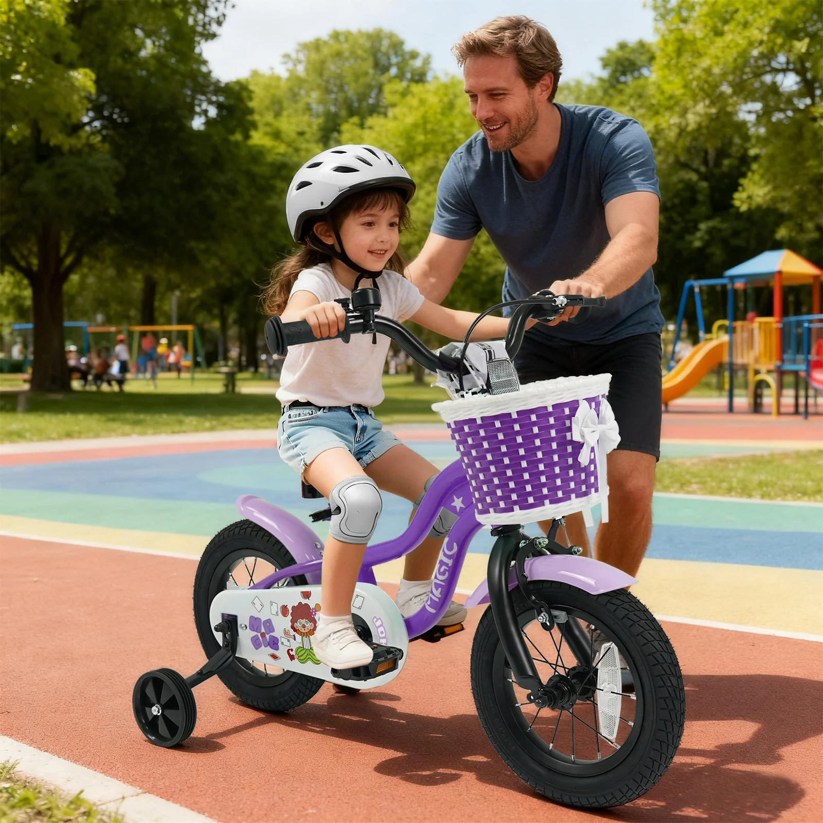 12 Inch Kids Bike with Training Wheels for Aged 3-4 Years Old - Magic Purple, Purple - Image 2