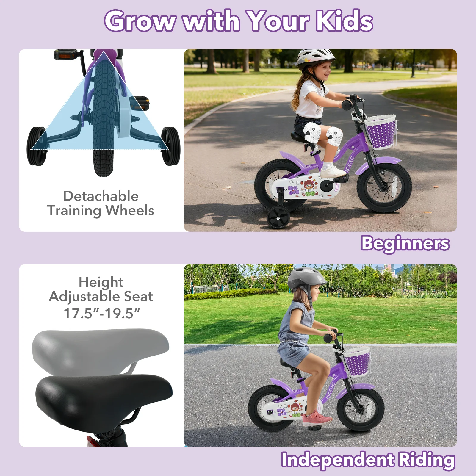 12 Inch Kids Bike with Training Wheels for Aged 3-4 Years Old - Magic Purple, Purple - Image 7