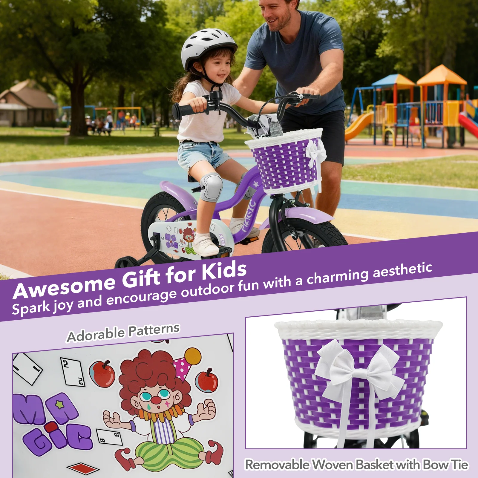 12 Inch Kids Bike with Training Wheels for Aged 3-4 Years Old - Magic Purple, Purple - Image 9