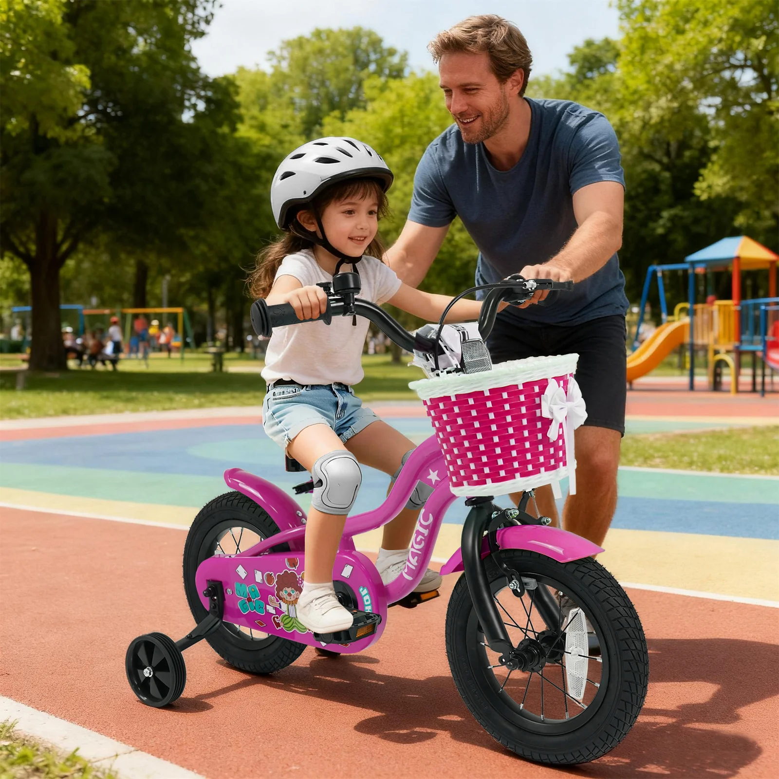 12 Inch Kids Bike with Training Wheels for Aged 3-4 Years Old - Magic Rose, Rose Red - Image 2