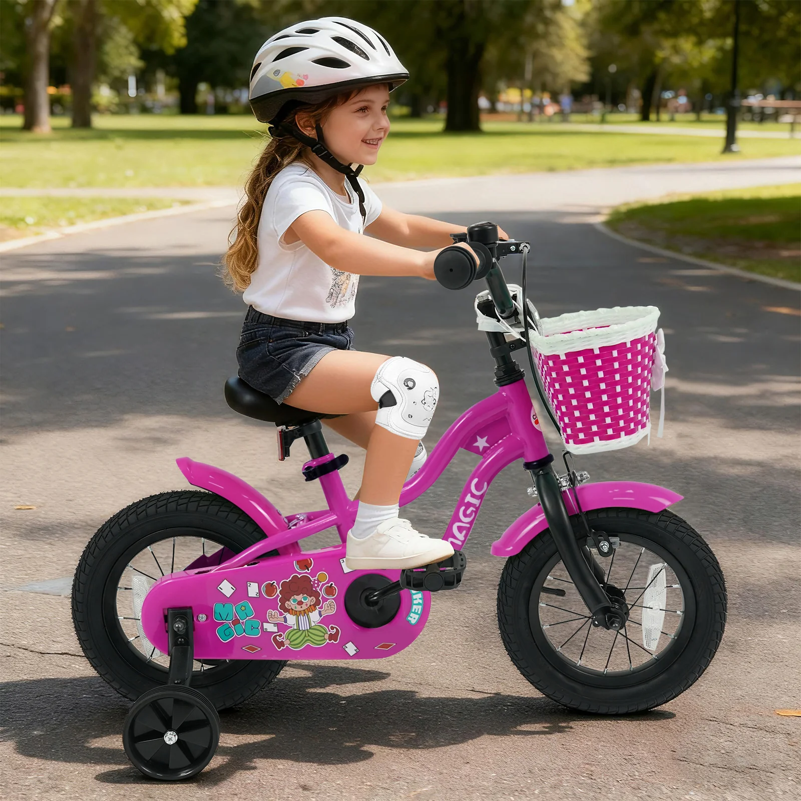 12 Inch Kids Bike with Training Wheels for Aged 3-4 Years Old - Magic Rose, Rose Red - Image 3