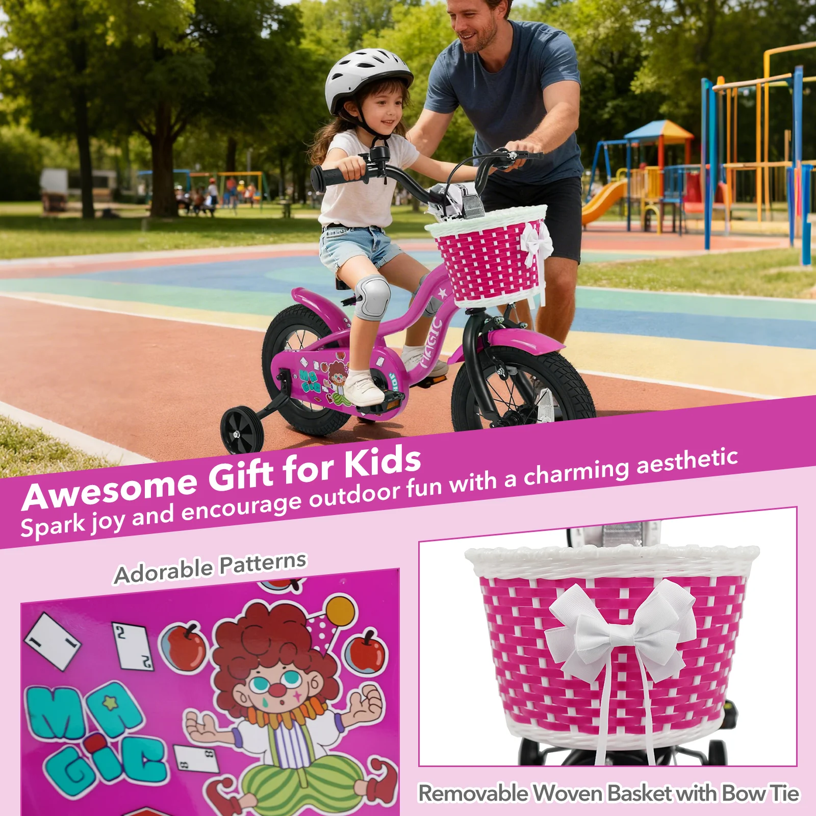 12 Inch Kids Bike with Training Wheels for Aged 3-4 Years Old - Magic Rose, Rose Red - Image 6
