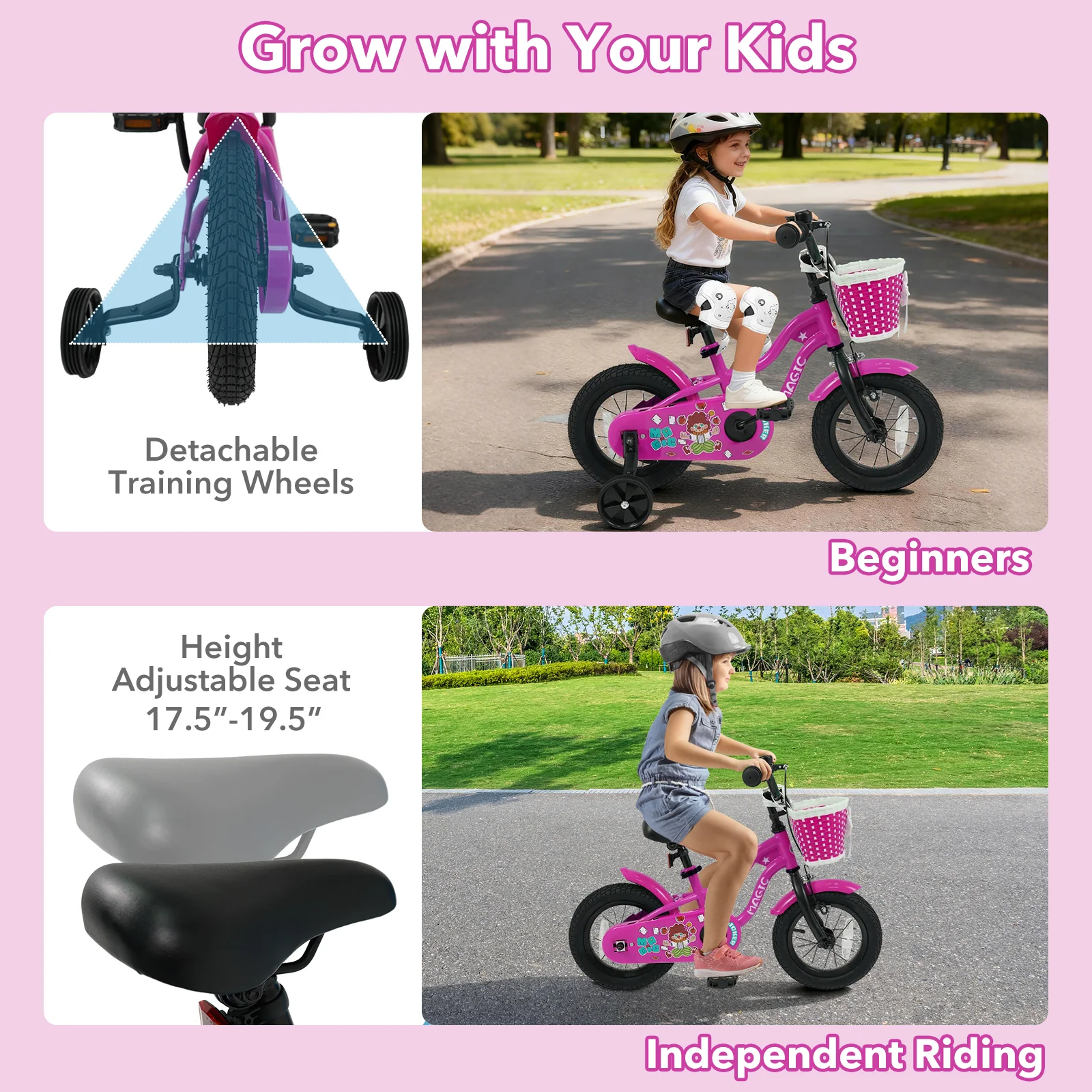 12 Inch Kids Bike with Training Wheels for Aged 3-4 Years Old - Magic Rose, Rose Red - Image 7