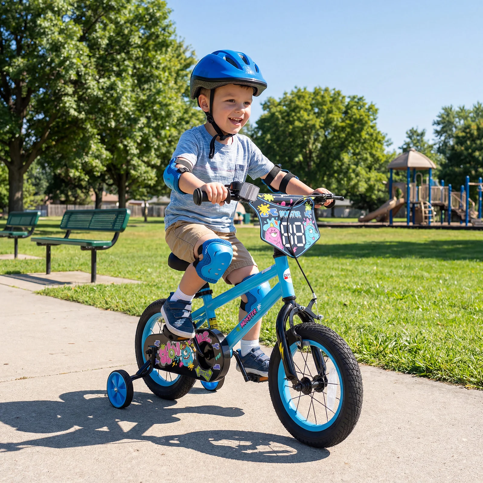 12 Inch Kids Bike with Training Wheels for Ages 3-8 Years Old Blue- Street Art Time, Blue - Image 2