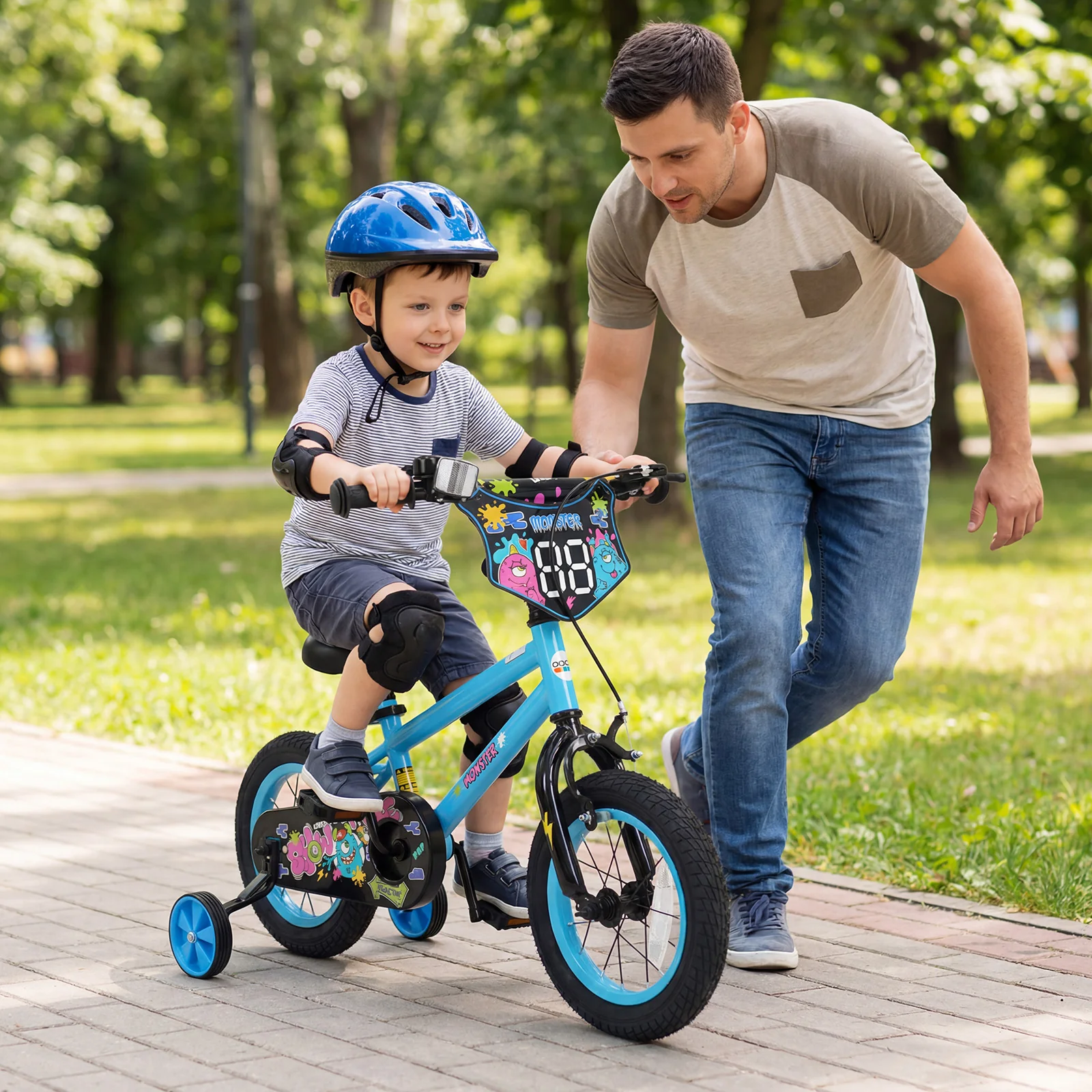 12 Inch Kids Bike with Training Wheels for Ages 3-8 Years Old Blue- Street Art Time, Blue - Image 3