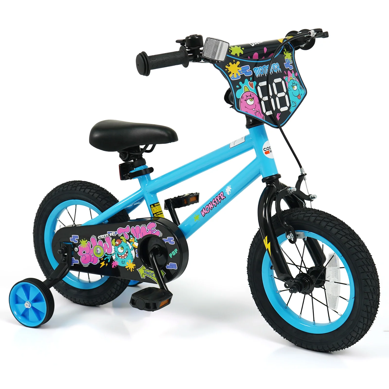 12 Inch Kids Bike with Training Wheels for Ages 3-8 Years Old Blue- Street Art Time, Blue - Image 4