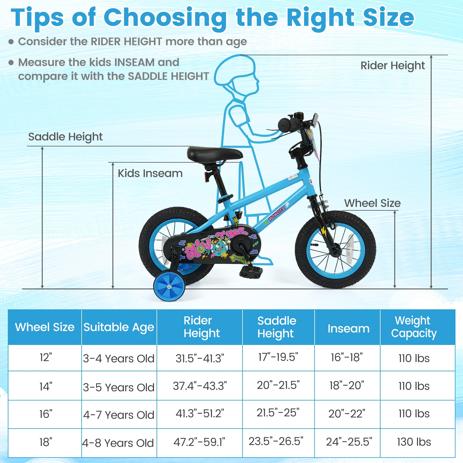 12 Inch Kids Bike with Training Wheels for Ages 3-8 Years Old Blue- Street Art Time, Blue - Image 6