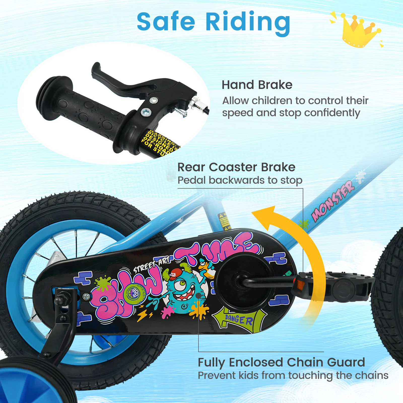 12 Inch Kids Bike with Training Wheels for Ages 3-8 Years Old Blue- Street Art Time, Blue - Image 7