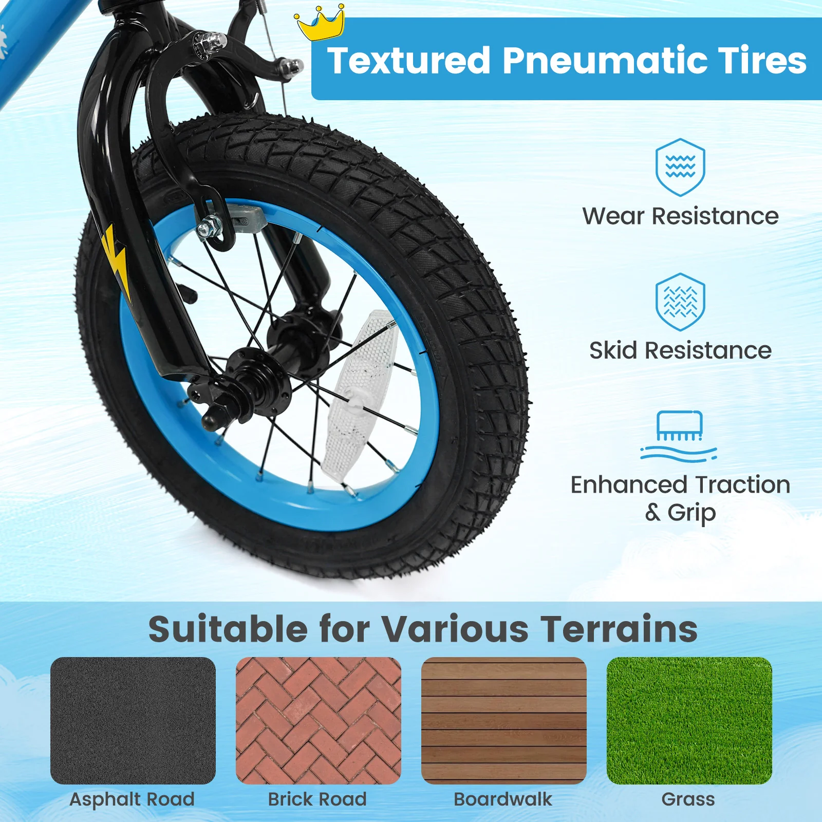 12 Inch Kids Bike with Training Wheels for Ages 3-8 Years Old Blue- Street Art Time, Blue - Image 9