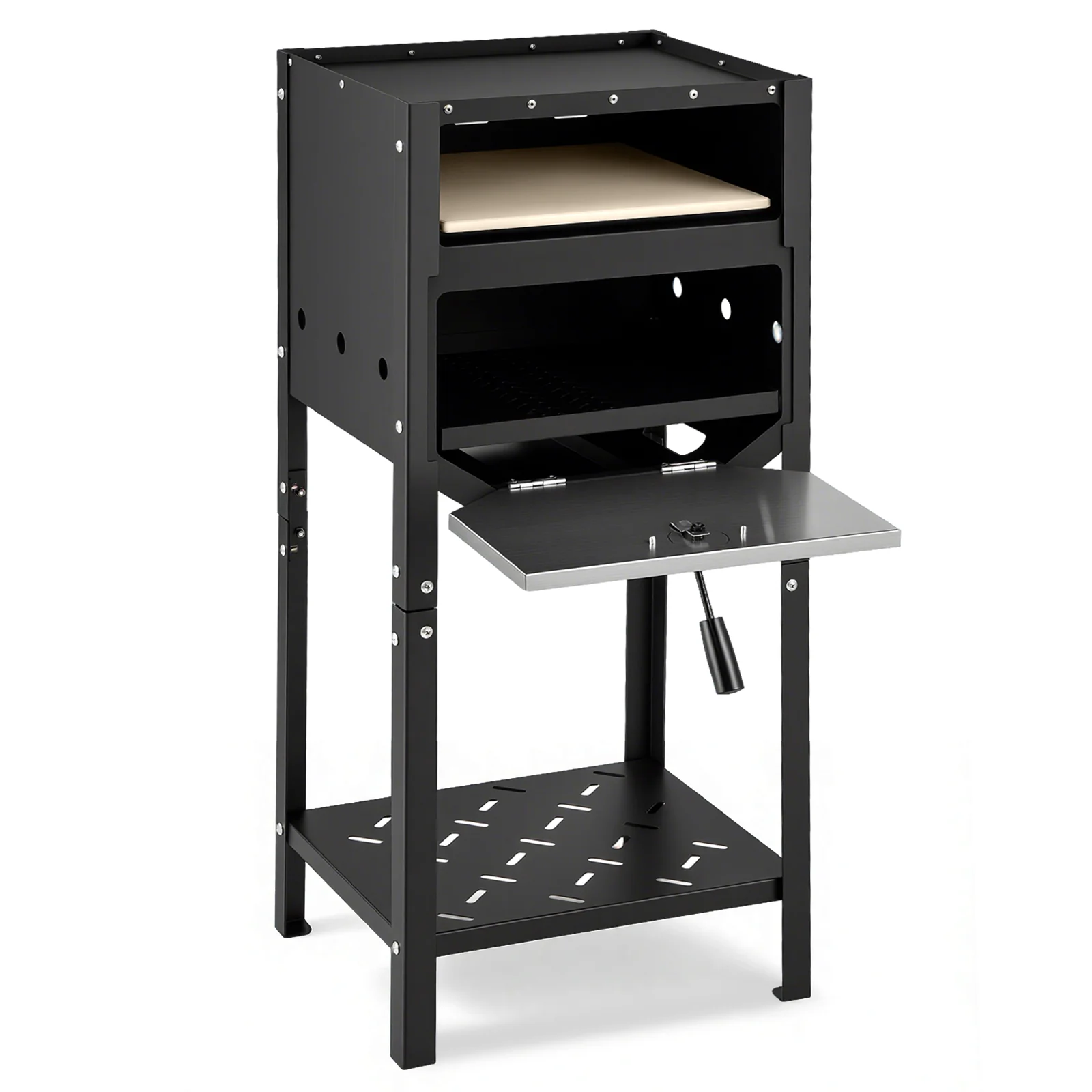 12 Inch Outdoor Pizza Oven with Ash Tray and Wood Storage, Black
