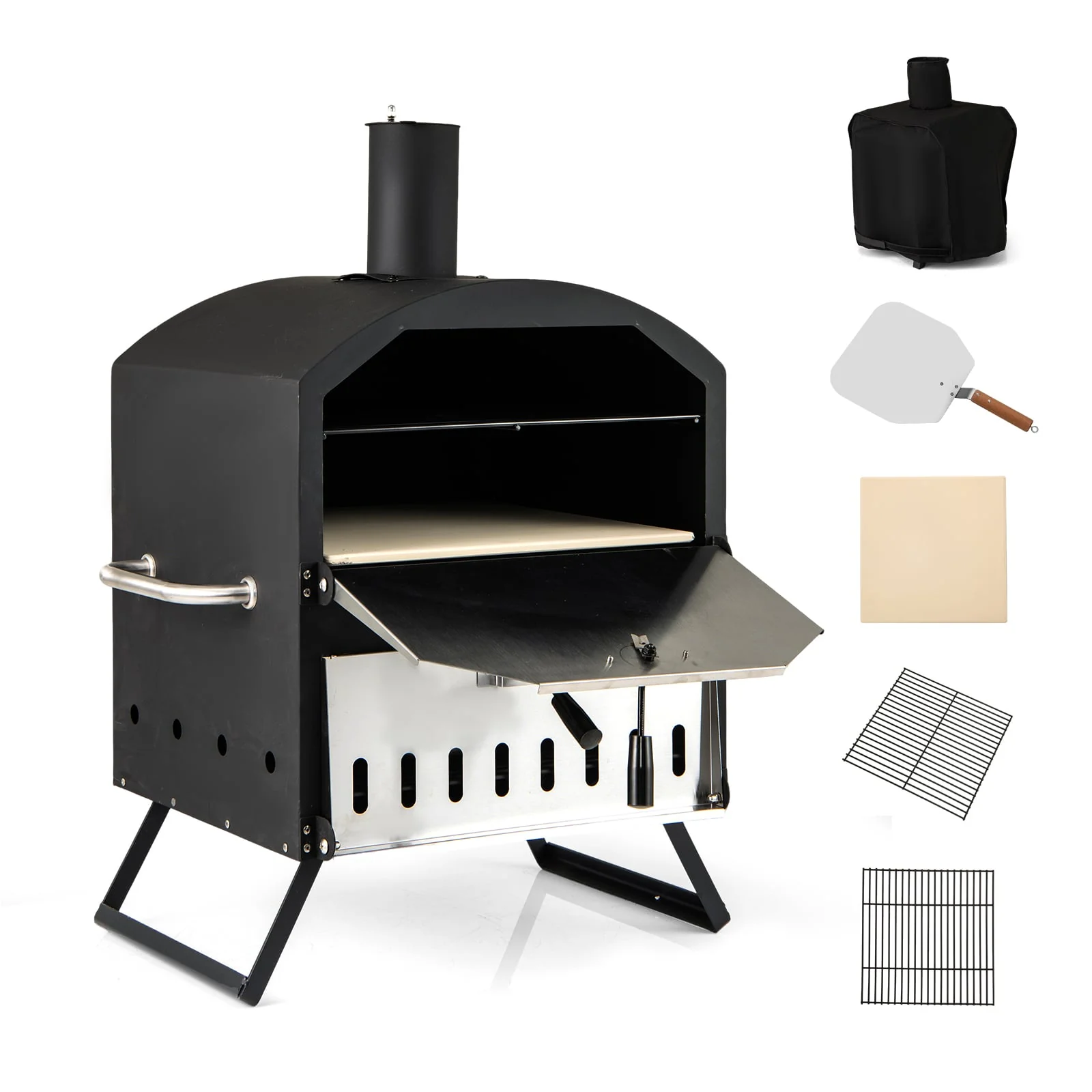 12 Inch Outdoor Pizza Oven With Pizza Stone, Black - Image 4