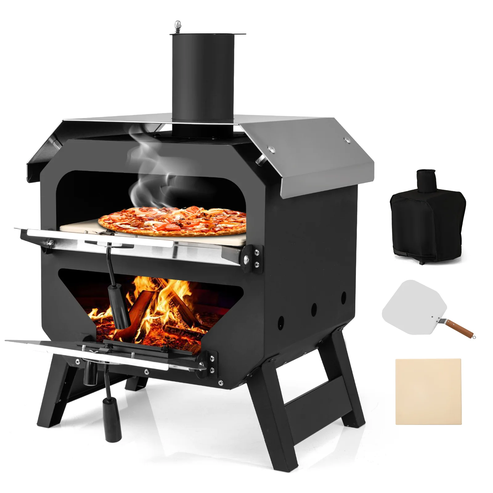 12 Inch Outdoor Pizza Oven With Pizza Stone, Black - Image 5