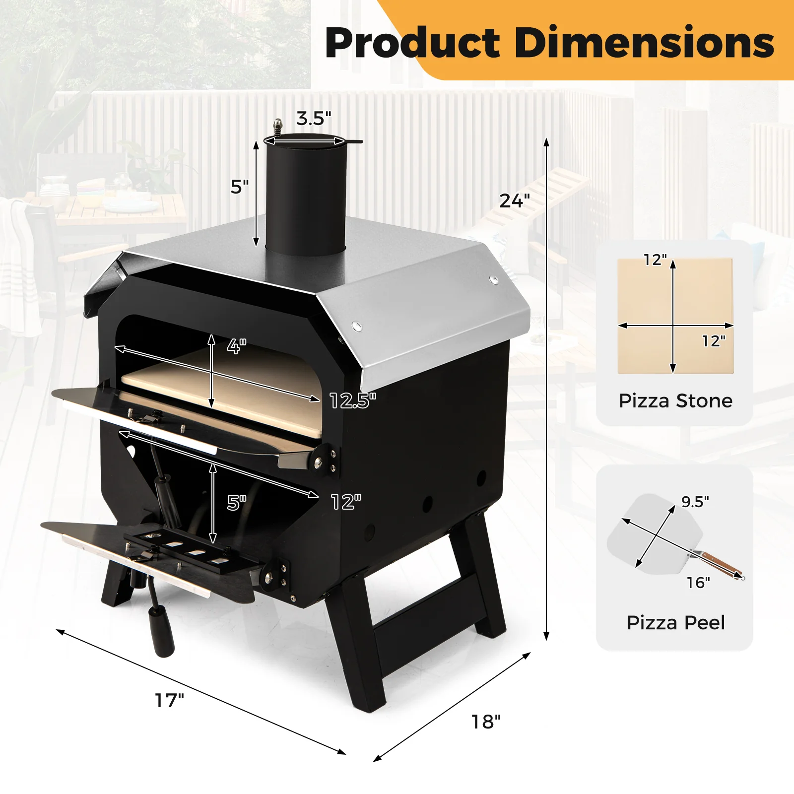 12 Inch Outdoor Pizza Oven With Pizza Stone, Black - Image 6
