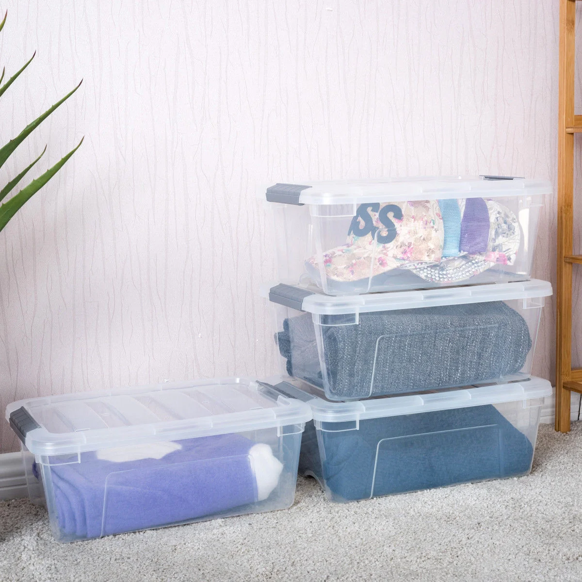 12 Pack 156 Quart Latch Stack Storage Tubs, Transparent - Image 10