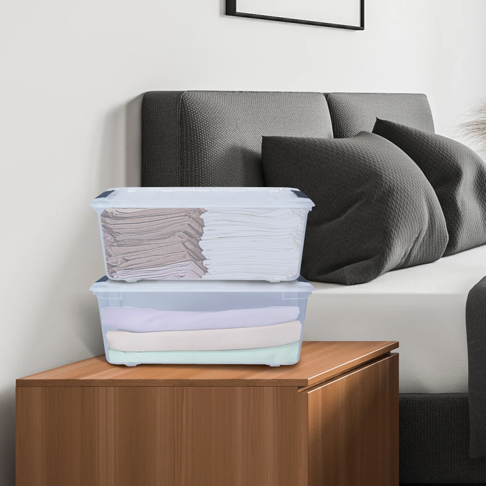 12 Pack 156 Quart Latch Stack Storage Tubs, Transparent - Image 9