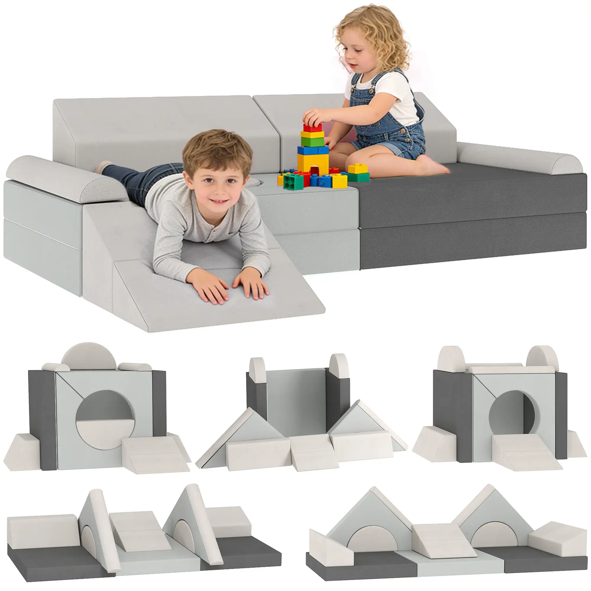 12 PCS Modular Kids Play Couch, Toddler Sectional Sofa, Grey - Image 11