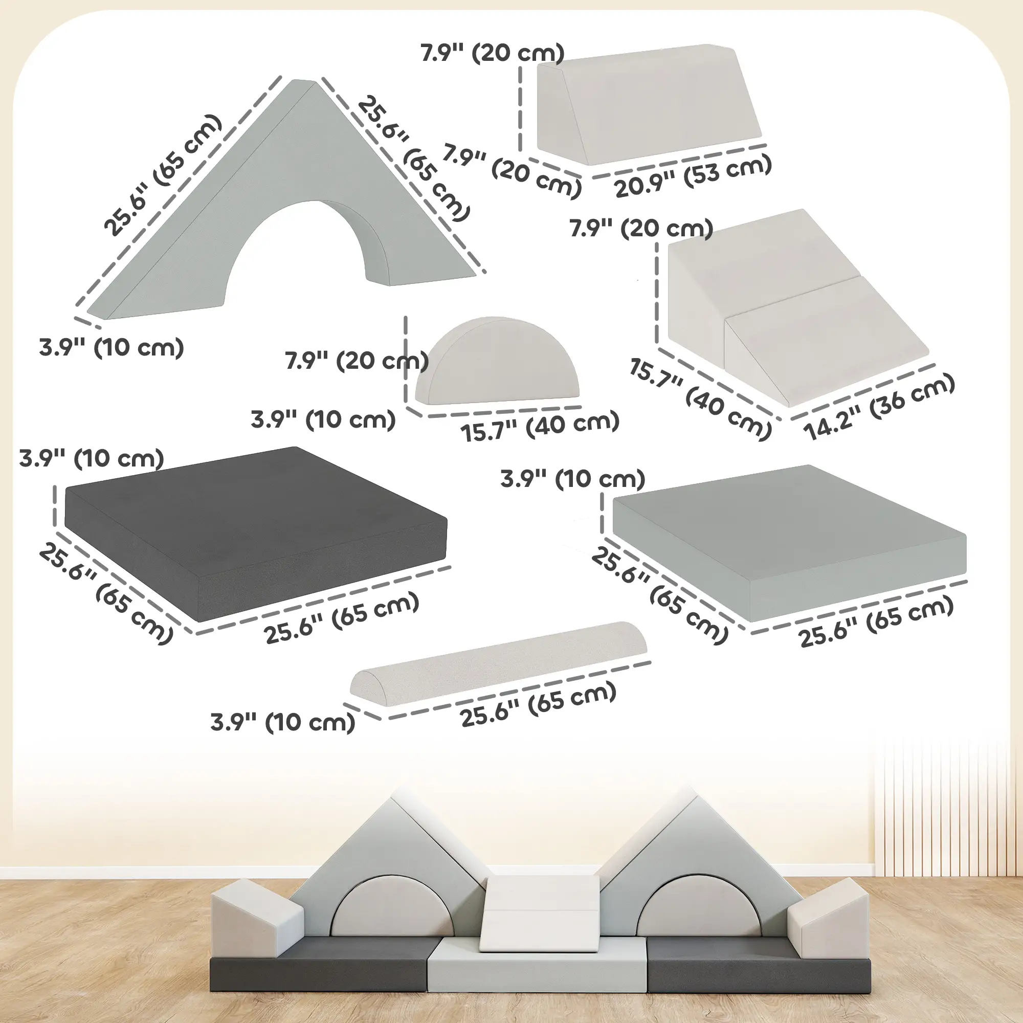 12 PCS Modular Kids Play Couch, Toddler Sectional Sofa, Grey - Image 3