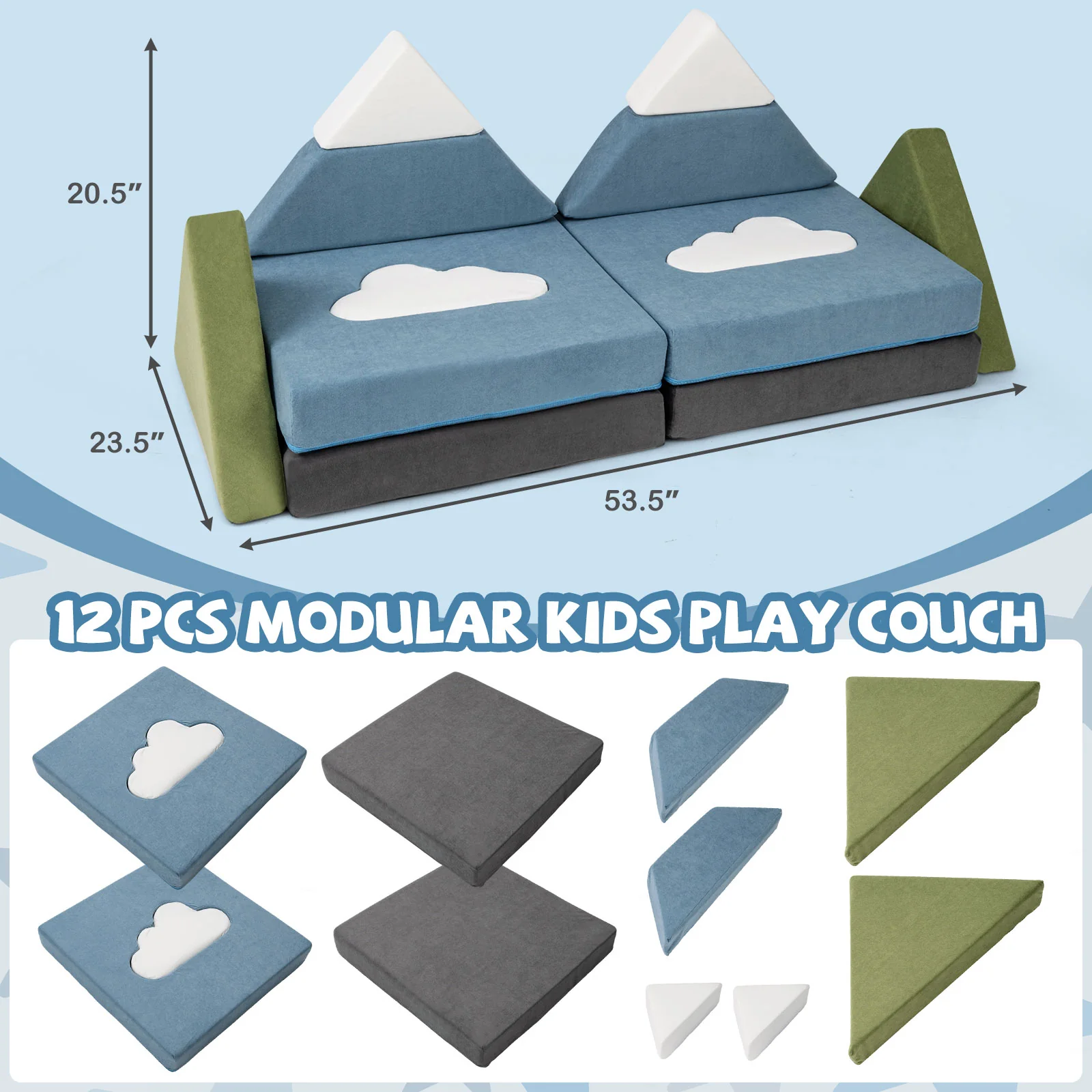12 Pieces Snow Mountain Theme Toddler Foam Building Fort - Image 6