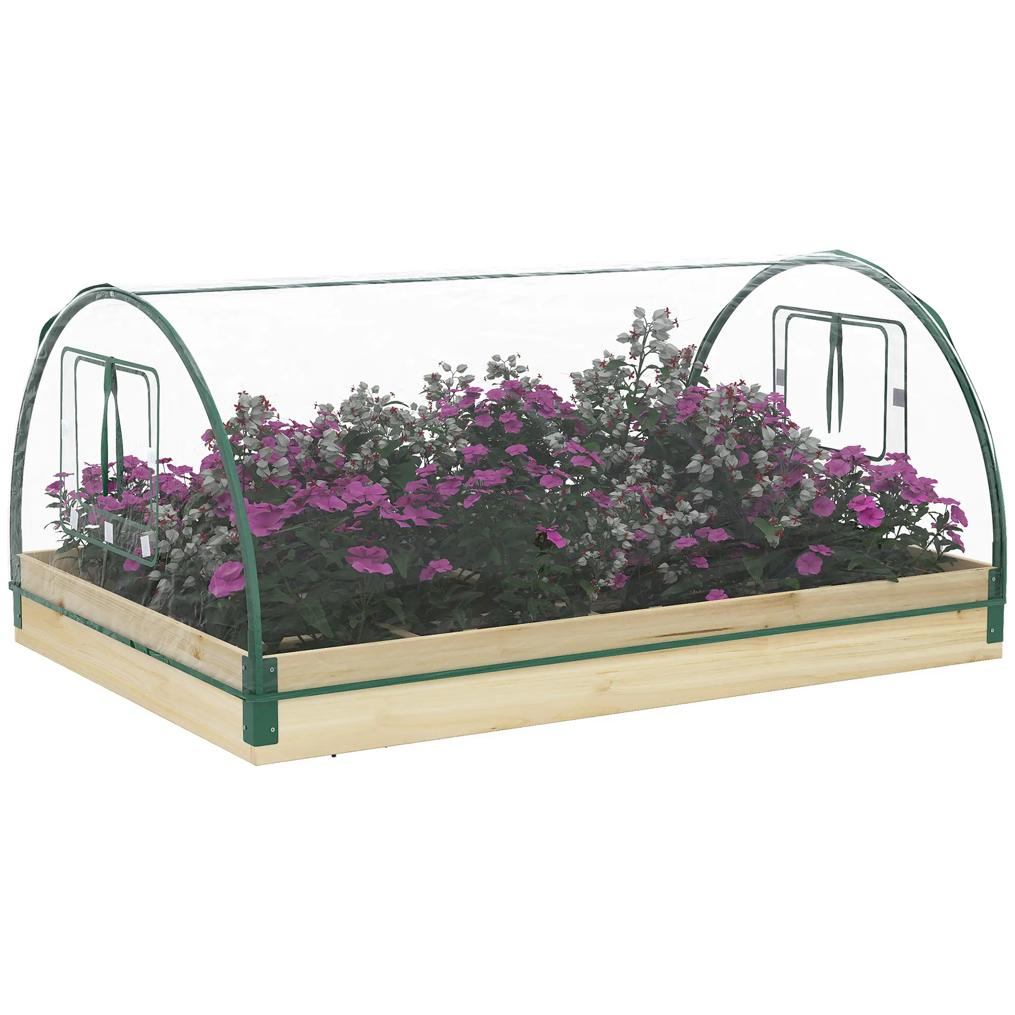 12 Pocket Raised Garden Bed, Greenhouse with Roll Up Windows, 4' x 3' x 2', Natural Wood - Image 11