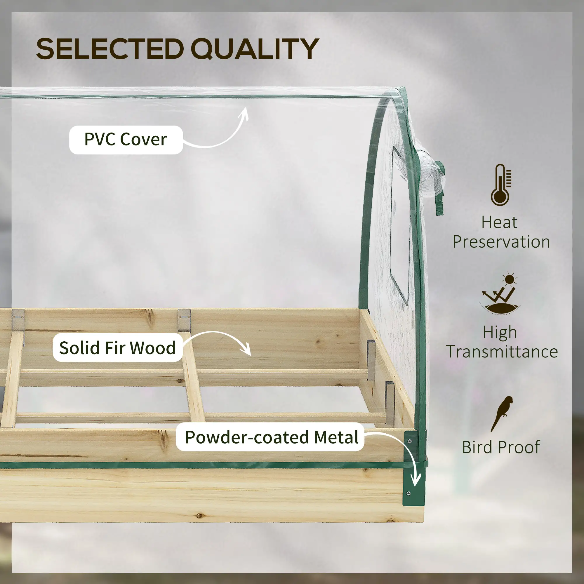 12 Pocket Raised Garden Bed, Greenhouse with Roll Up Windows, 4' x 3' x 2', Natural Wood - Image 7