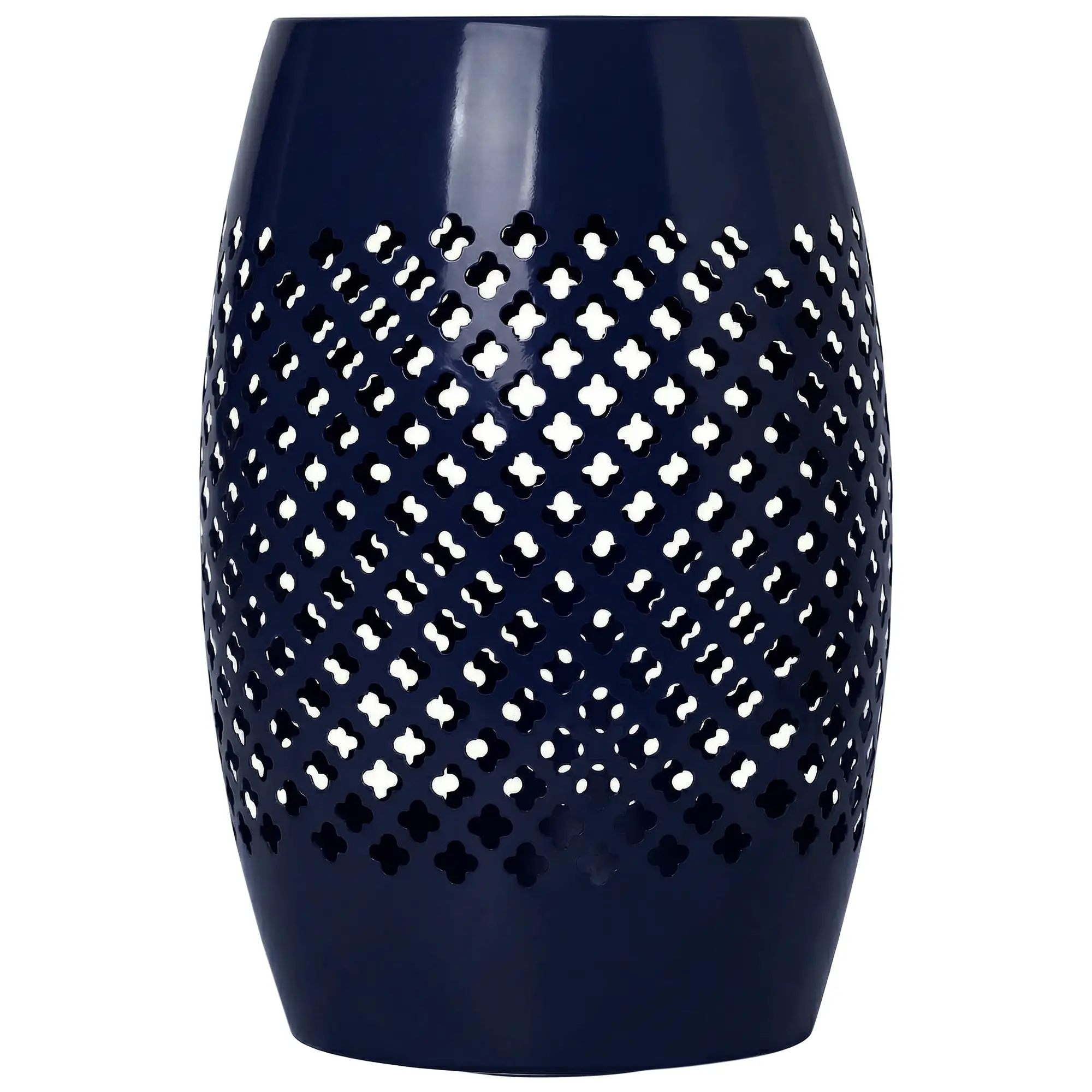 12" Steel Round Hollow Drum Side Table, Navy Blue
