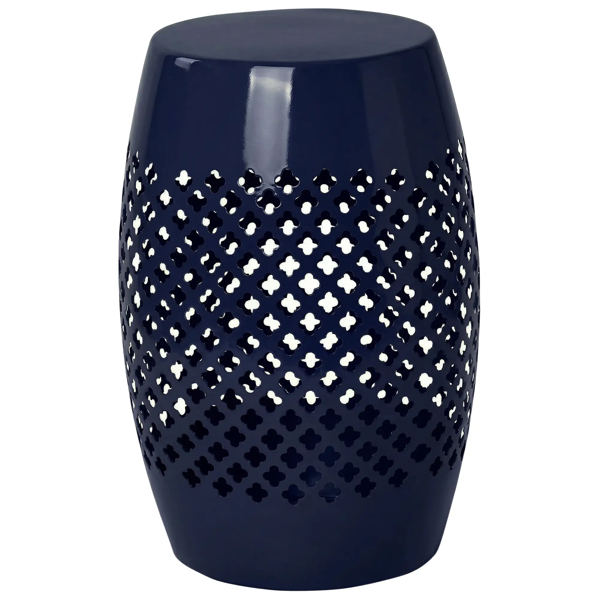 12" Steel Round Hollow Drum Side Table, Navy Blue - Image 11