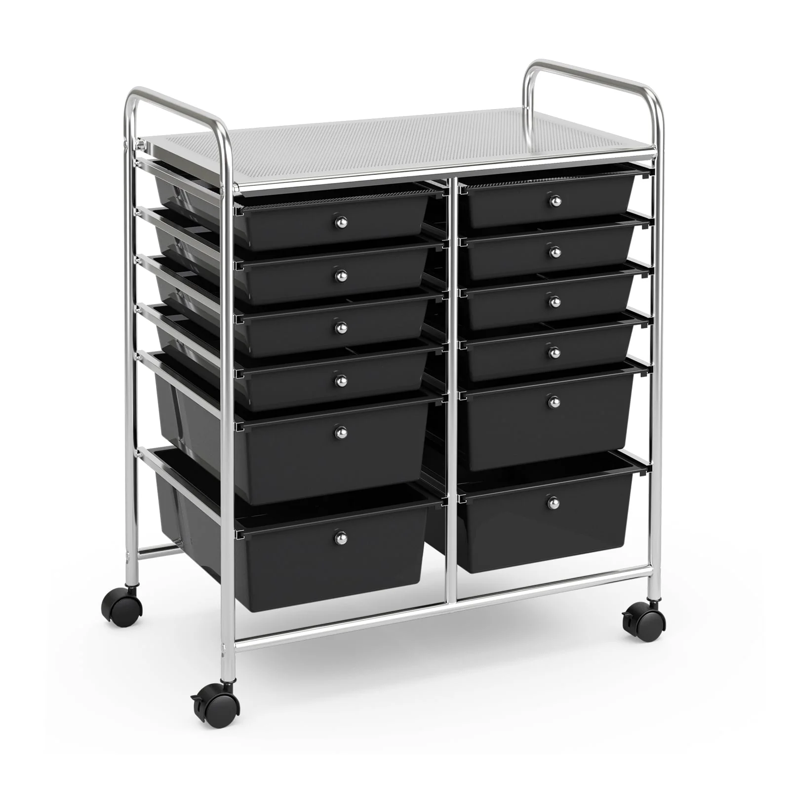 12 Storage Drawer Organizer Bins Rolling Cart, Black - Image 2