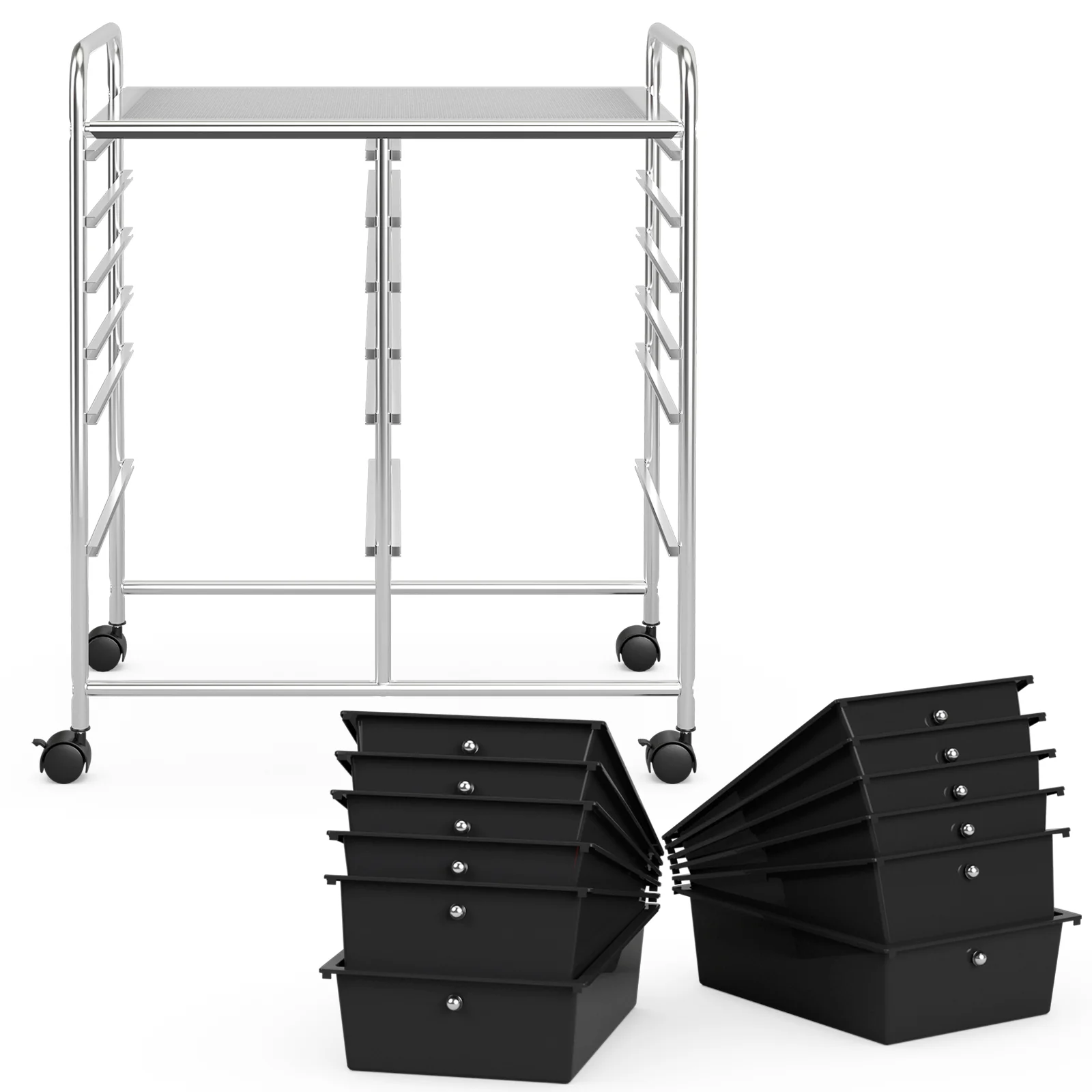 12 Storage Drawer Organizer Bins Rolling Cart, Black - Image 9