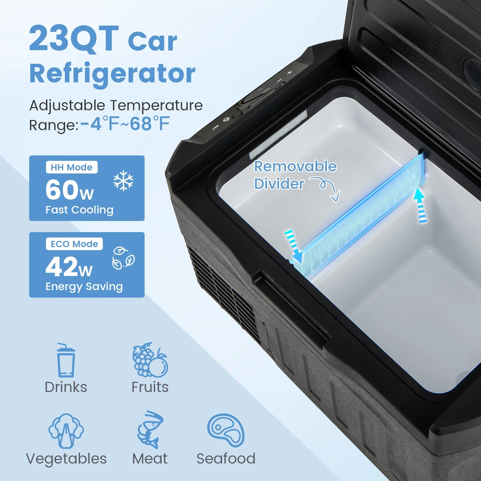 12 Volt Car Refrigerator, Adjustable Range, Divider, Camping RV Travel - Image 8