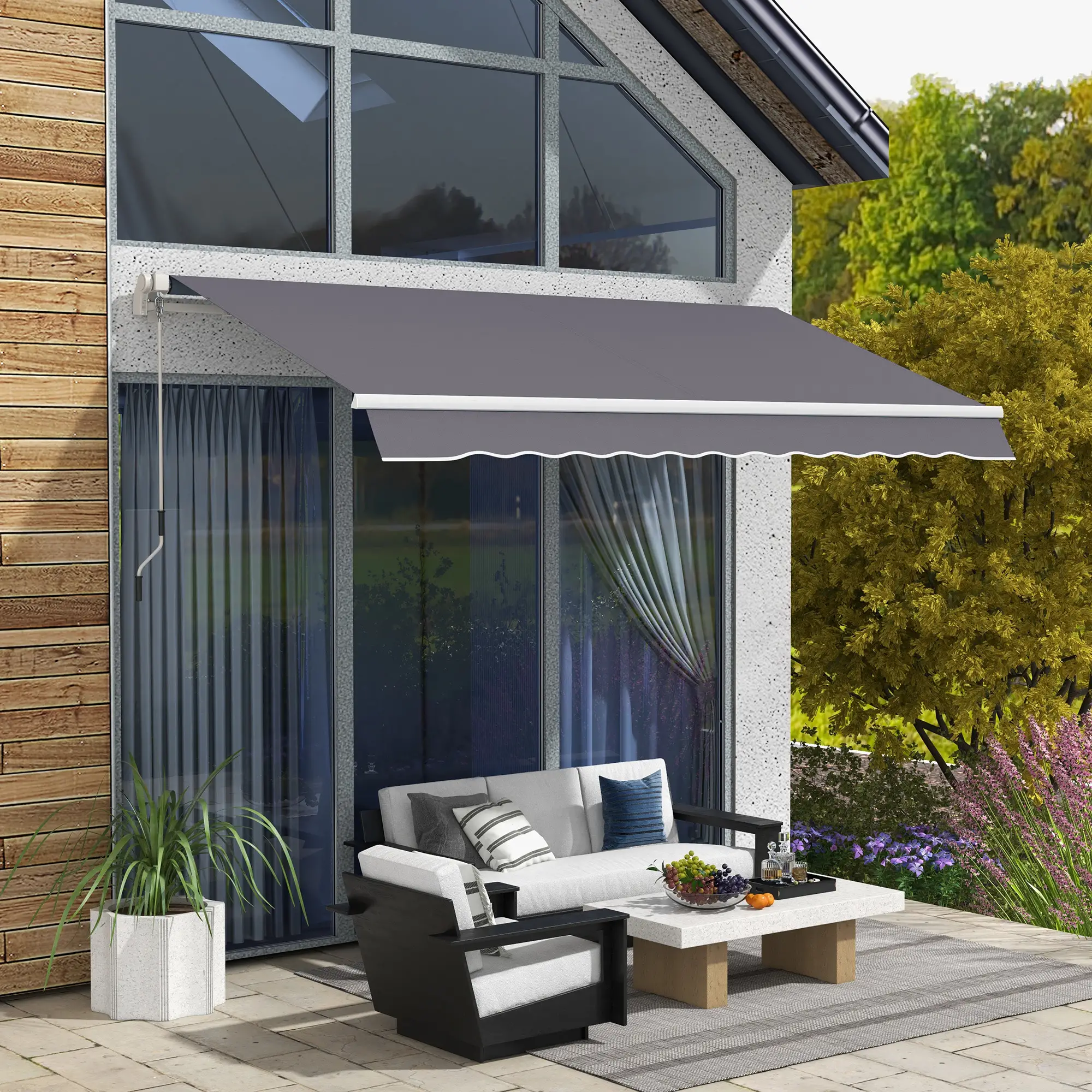 12' x 10' Manual Retractable Awning, Adjustable Sunshade Shelter, Dark Grey - Image 2
