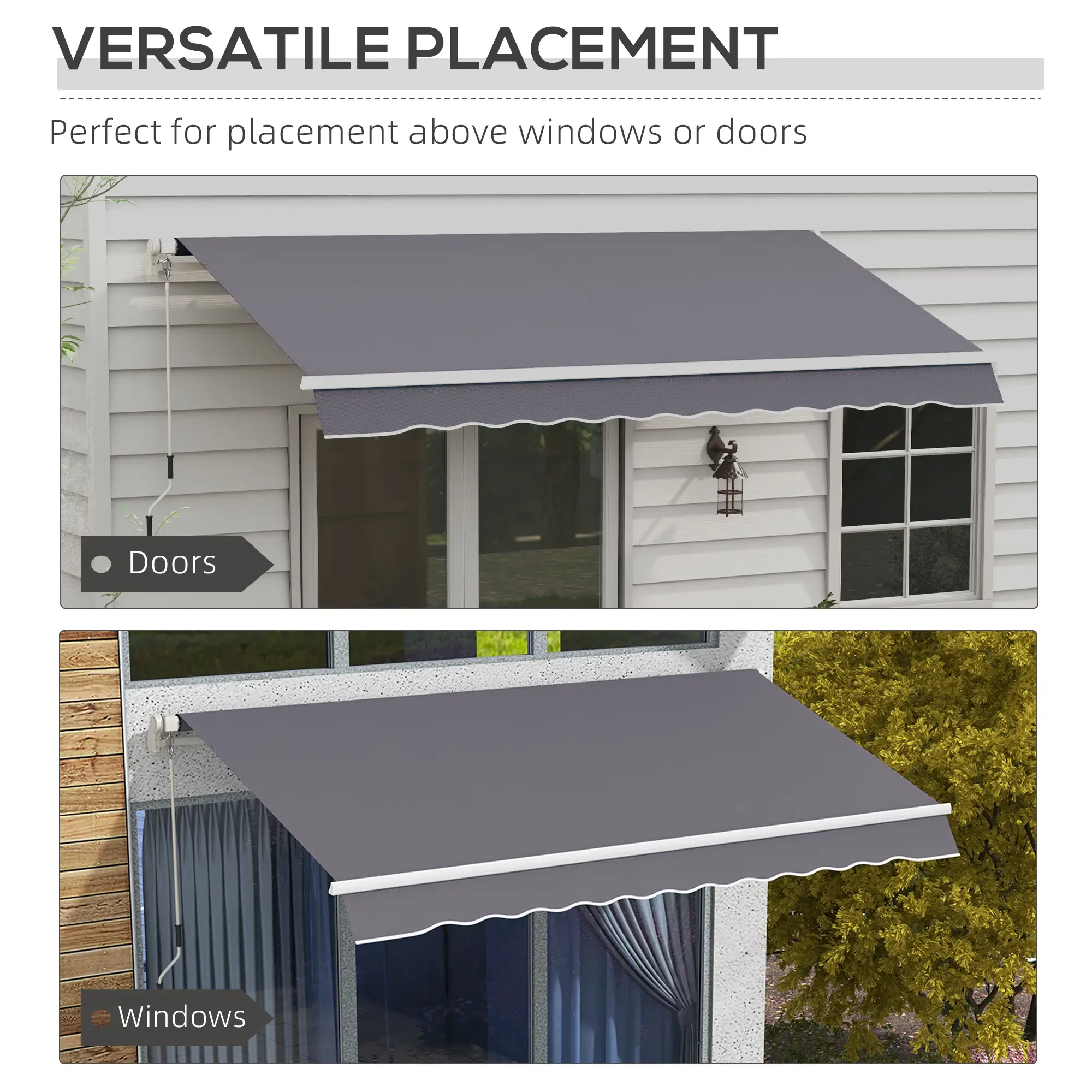 12' x 10' Manual Retractable Awning, Adjustable Sunshade Shelter, Dark Grey - Image 5