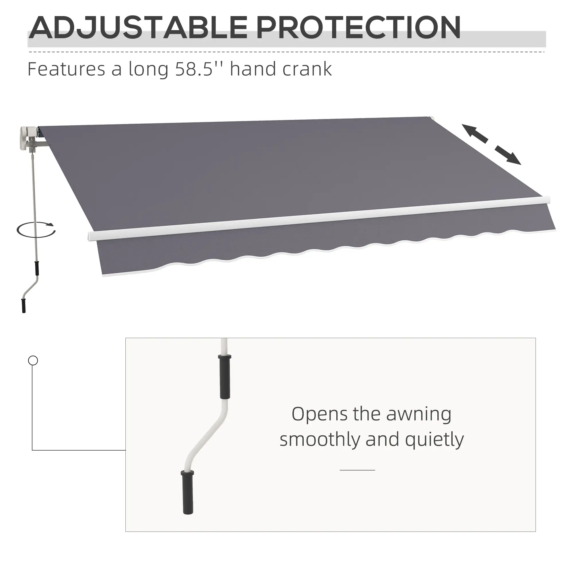 12' x 10' Manual Retractable Awning, Adjustable Sunshade Shelter, Dark Grey - Image 6