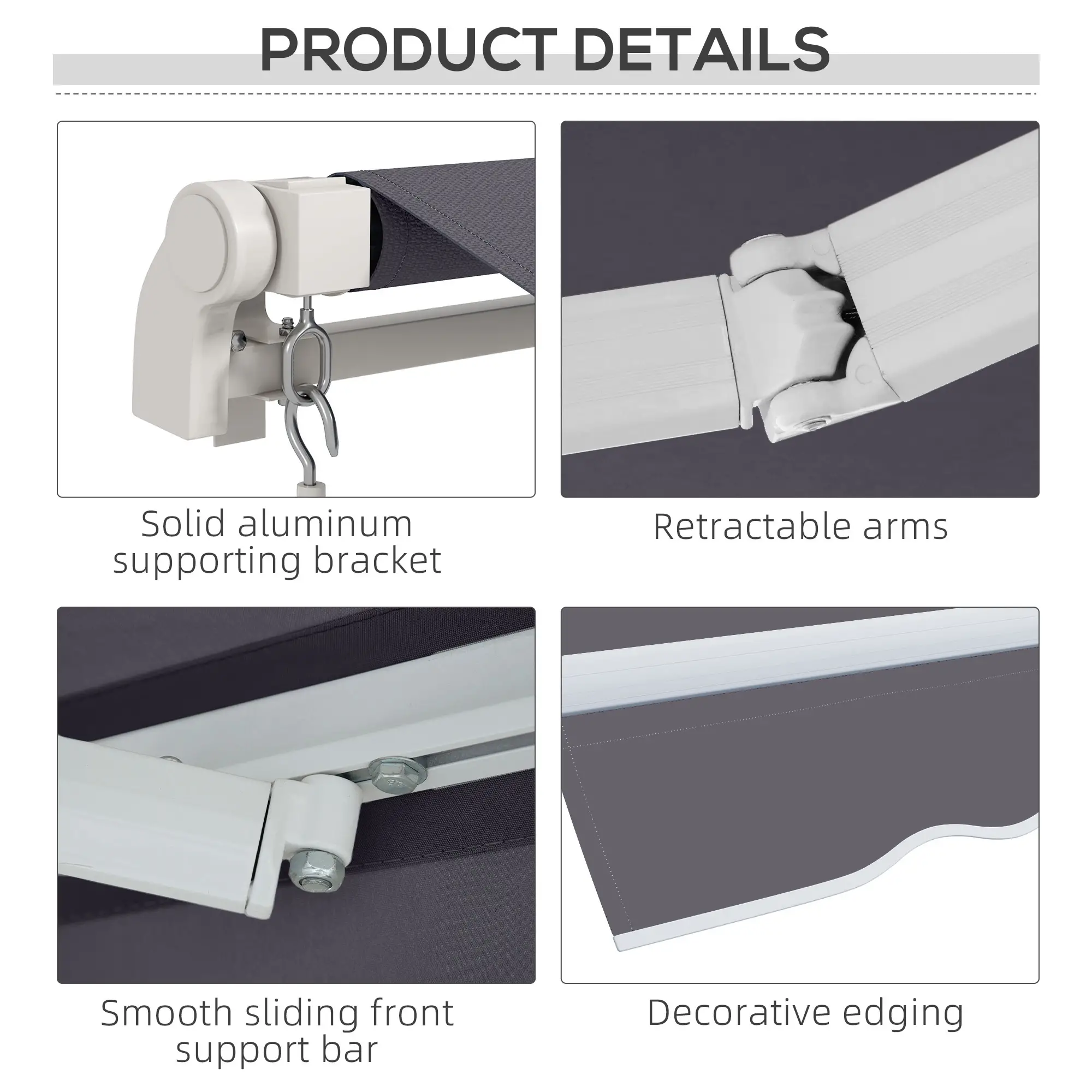 12' x 10' Manual Retractable Awning, Adjustable Sunshade Shelter, Dark Grey - Image 7