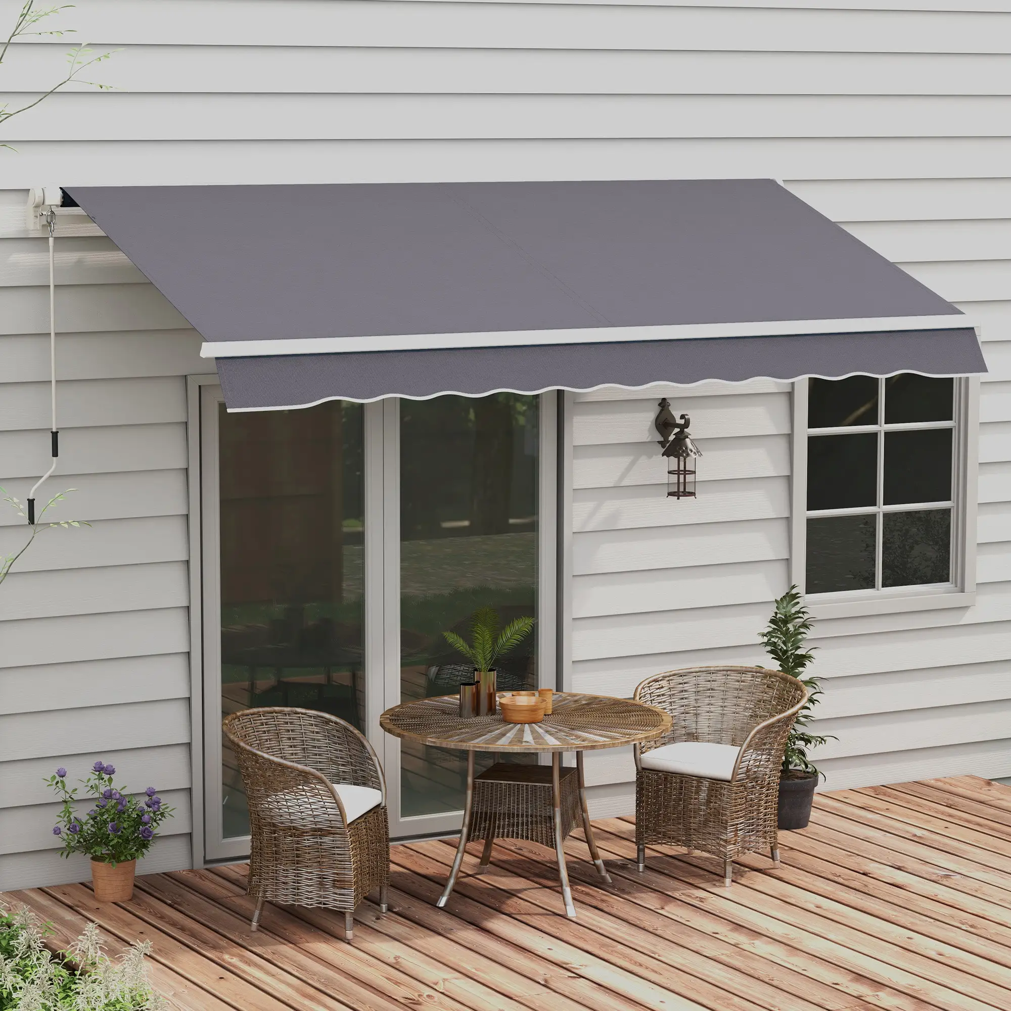 12' x 10' Manual Retractable Awning, Adjustable Sunshade Shelter, Dark Grey - Image 8