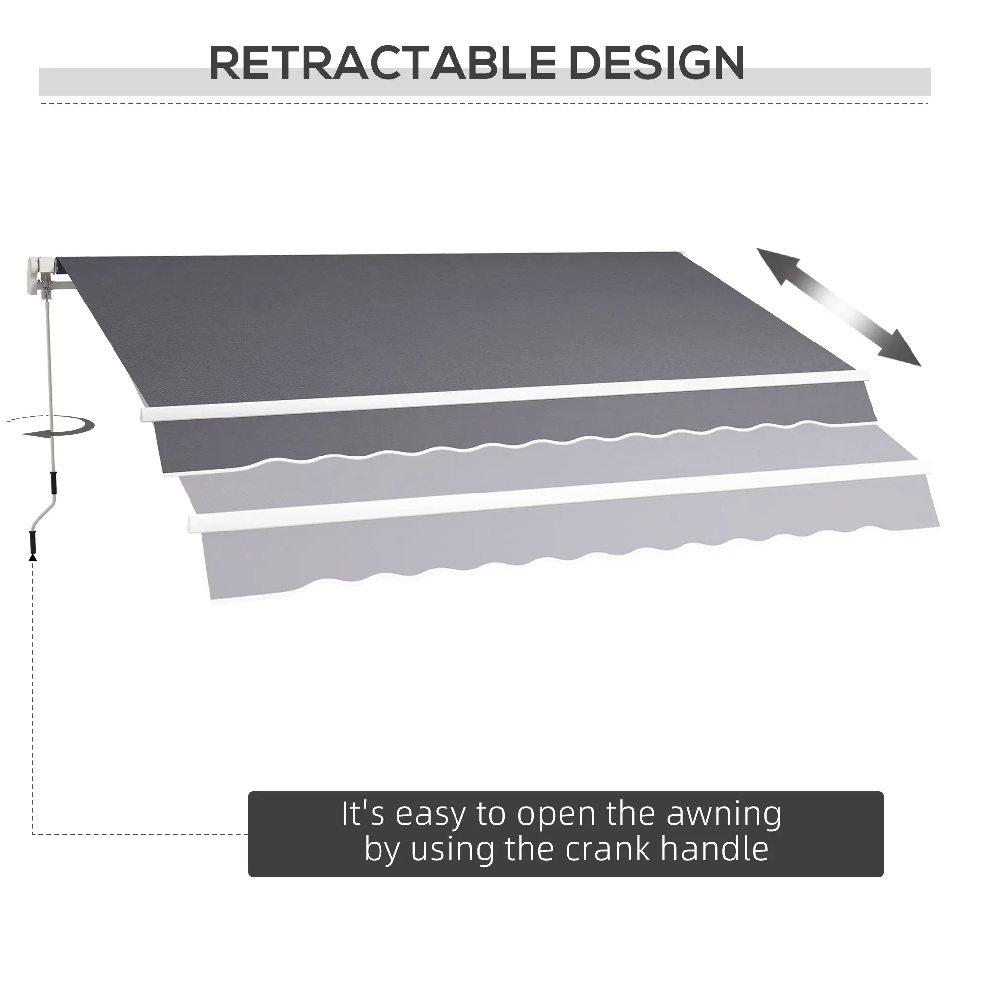 12' x 10' Manual Retractable Awning, Adjustable Sunshade Shelter, Dark Grey - Image 9