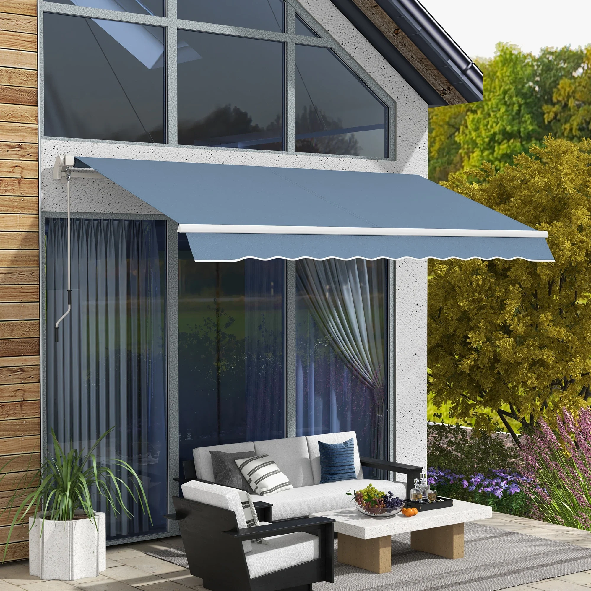 12' x 10' Manual Retractable Awning, Adjustable Sunshade Shelter, Light Grey - Image 2