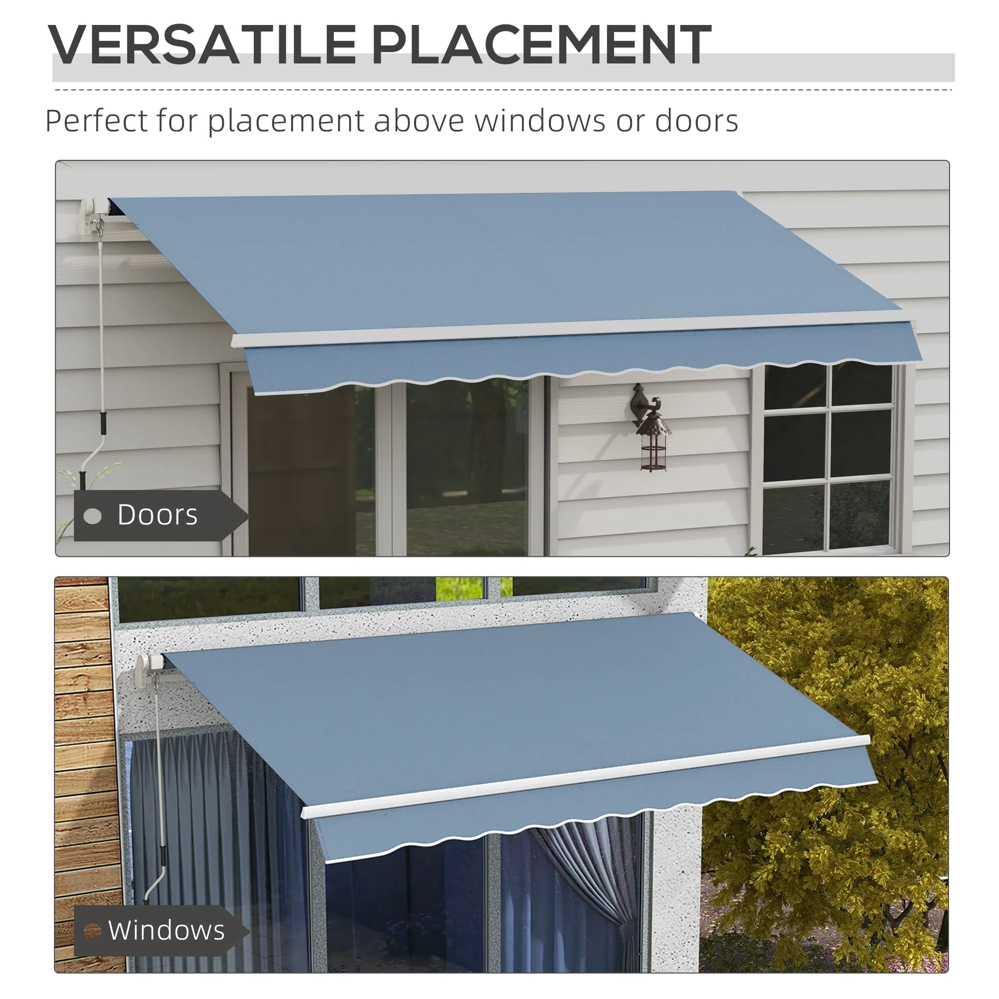 12' x 10' Manual Retractable Awning, Adjustable Sunshade Shelter, Light Grey - Image 5