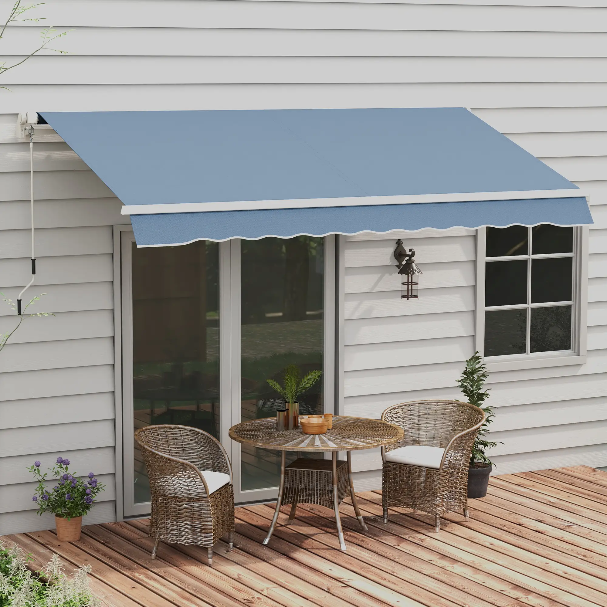 12' x 10' Manual Retractable Awning, Adjustable Sunshade Shelter, Light Grey - Image 8
