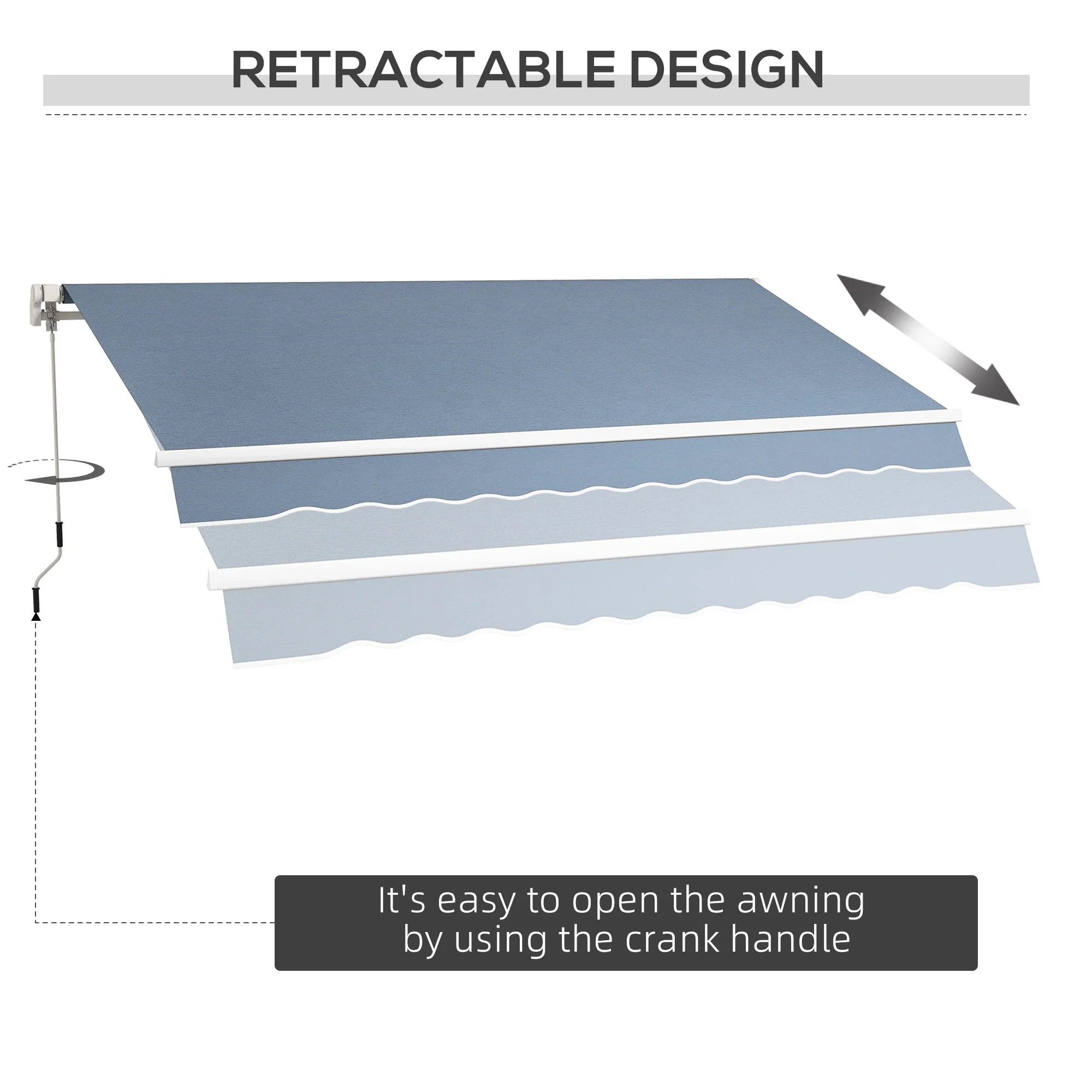 12' x 10' Manual Retractable Awning, Adjustable Sunshade Shelter, Light Grey - Image 9